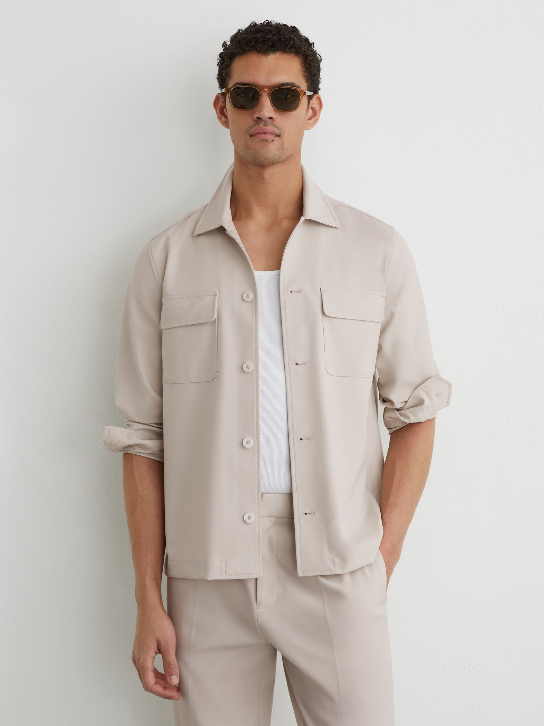 Technical Regular-Fit Overshirt in Stone - Image 1 of 7 Technical Regular-Fit Overshirt in Stone - Image 1 of 7