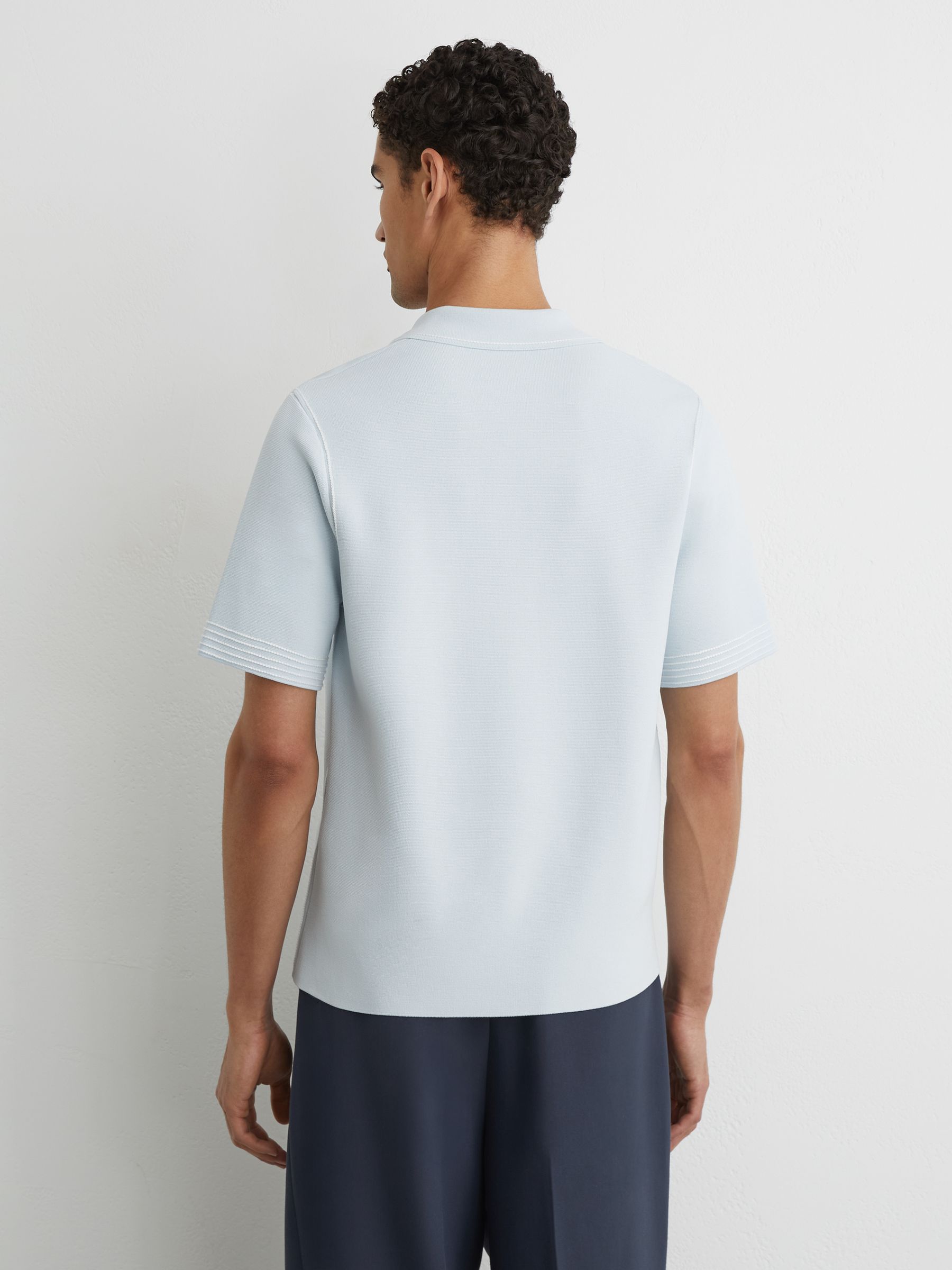 Stitch-Detail Cuban-Collar Knit Shirt in Soft Blue - Image 5 of 6