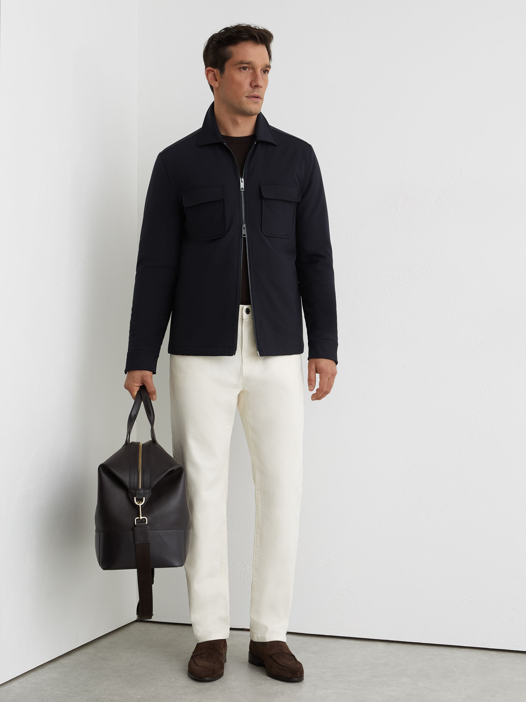 Technical Quilted Zip-Front Overshirt in Navy - image 2