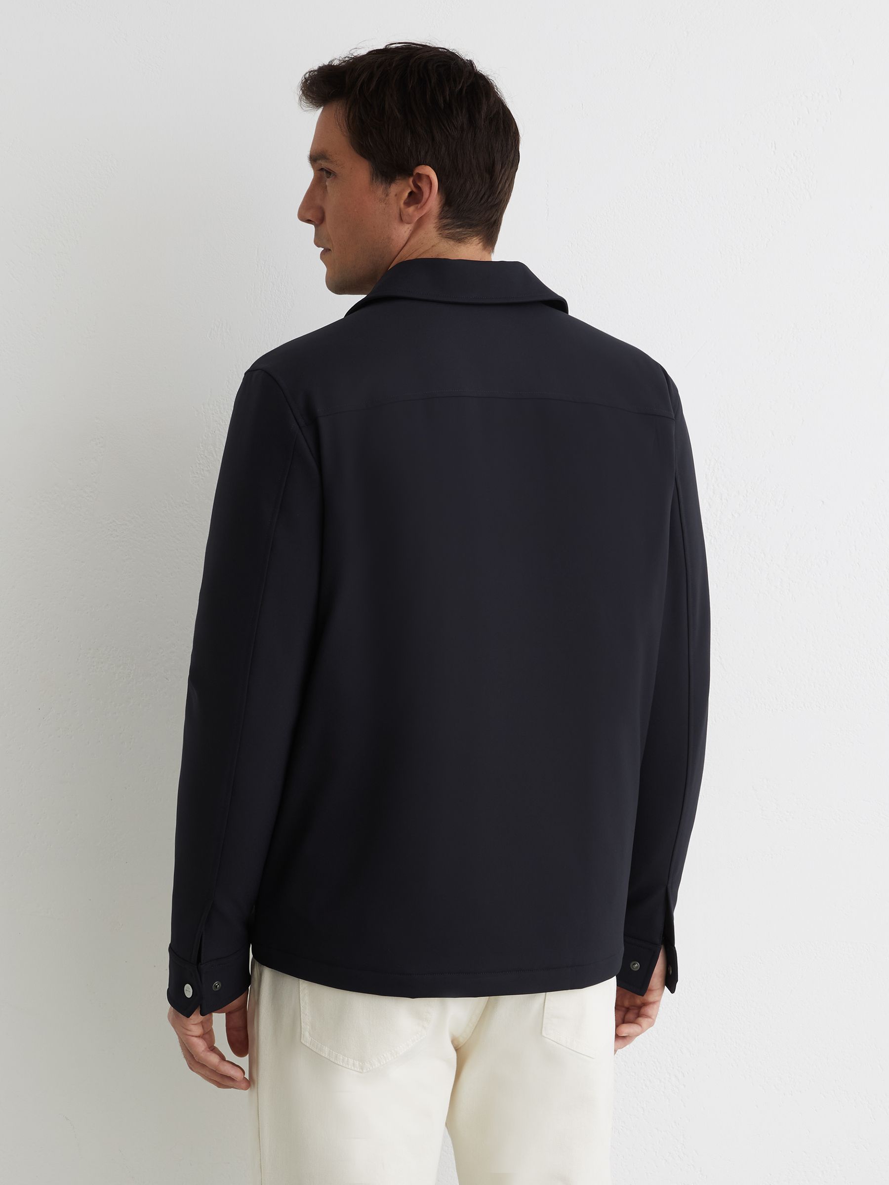 Technical Quilted Zip-Front Overshirt in Navy - Image 4 of 6
