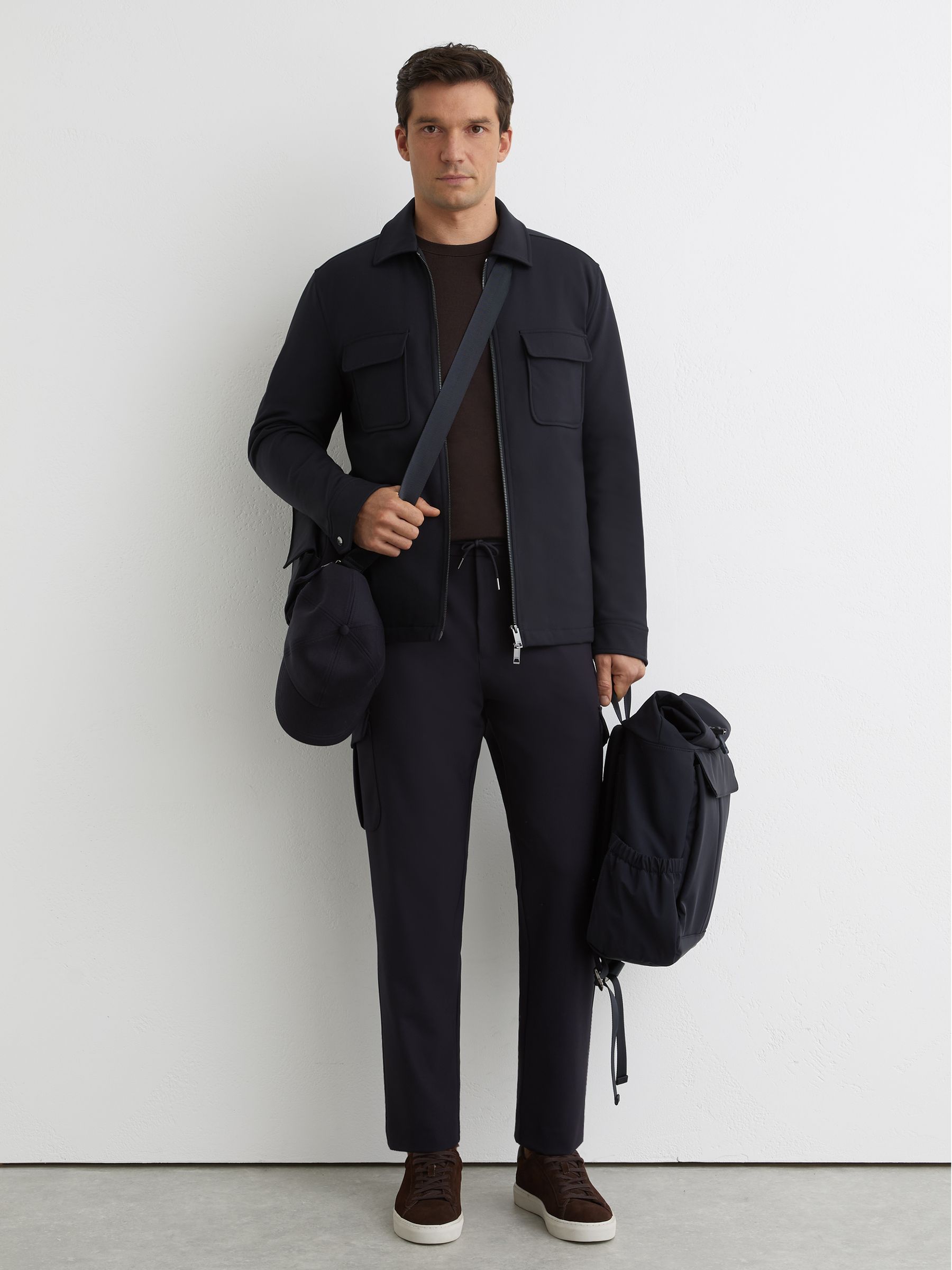 Technical Quilted Zip-Front Overshirt in Navy - image 5