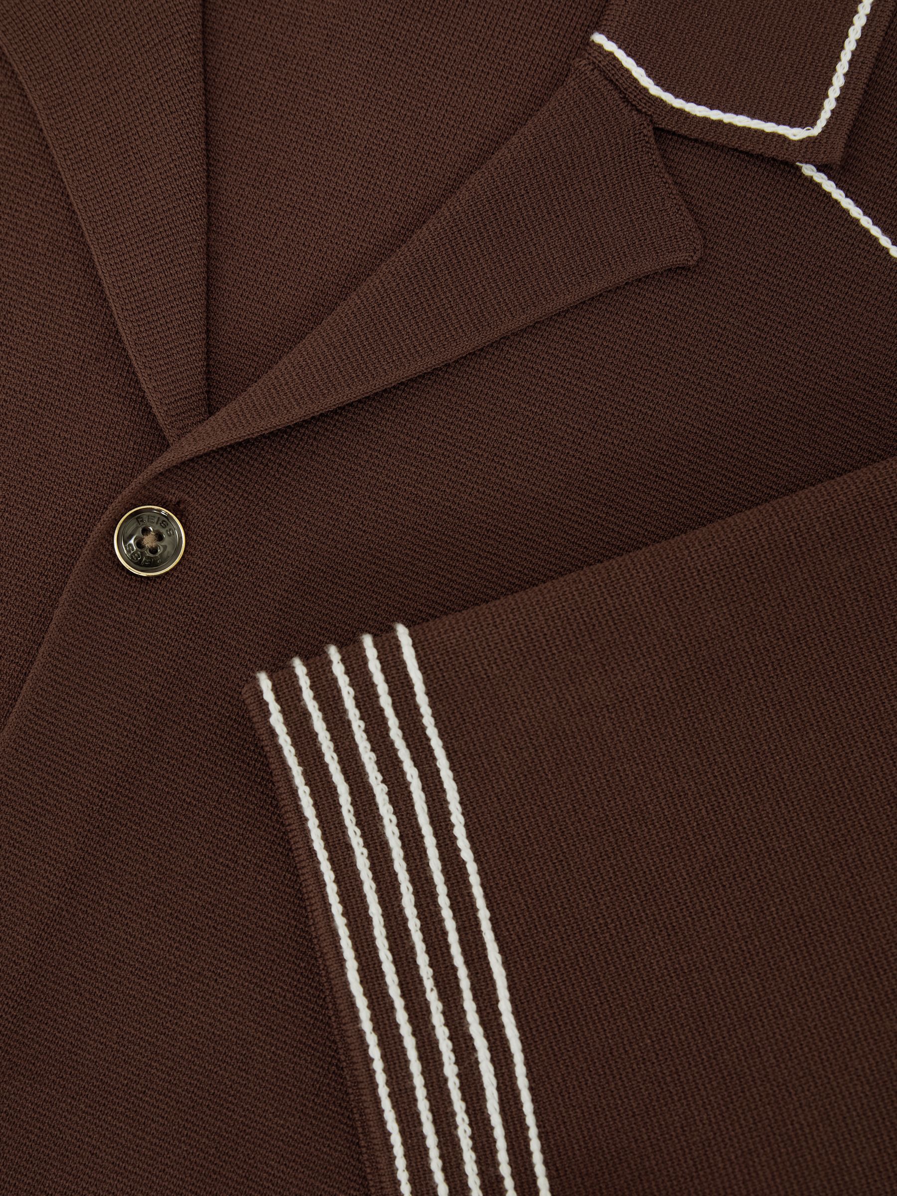 Stitch-Detail Cuban-Collar Knit Shirt in Tobacco Brown - Image 6 of 6