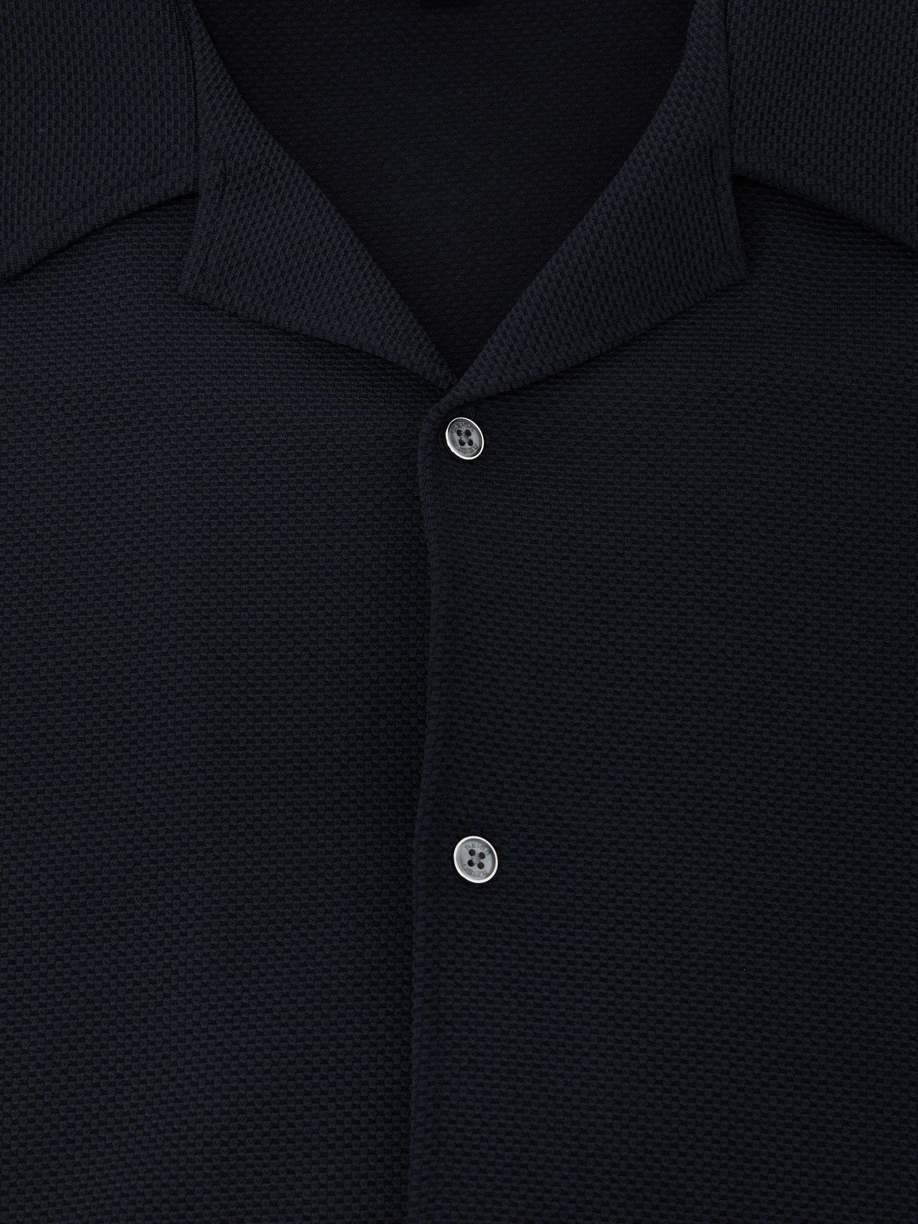 Textured Cuban-Collar Shirt in Navy - Image 7 of 7