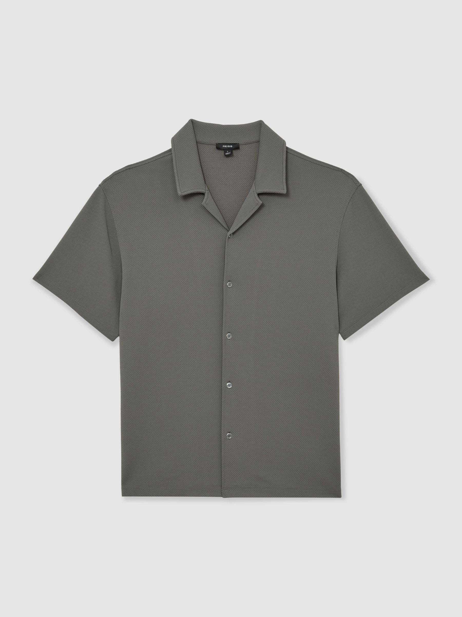 Textured Cuban-Collar Shirt in Sage Green - Image 2 of 6