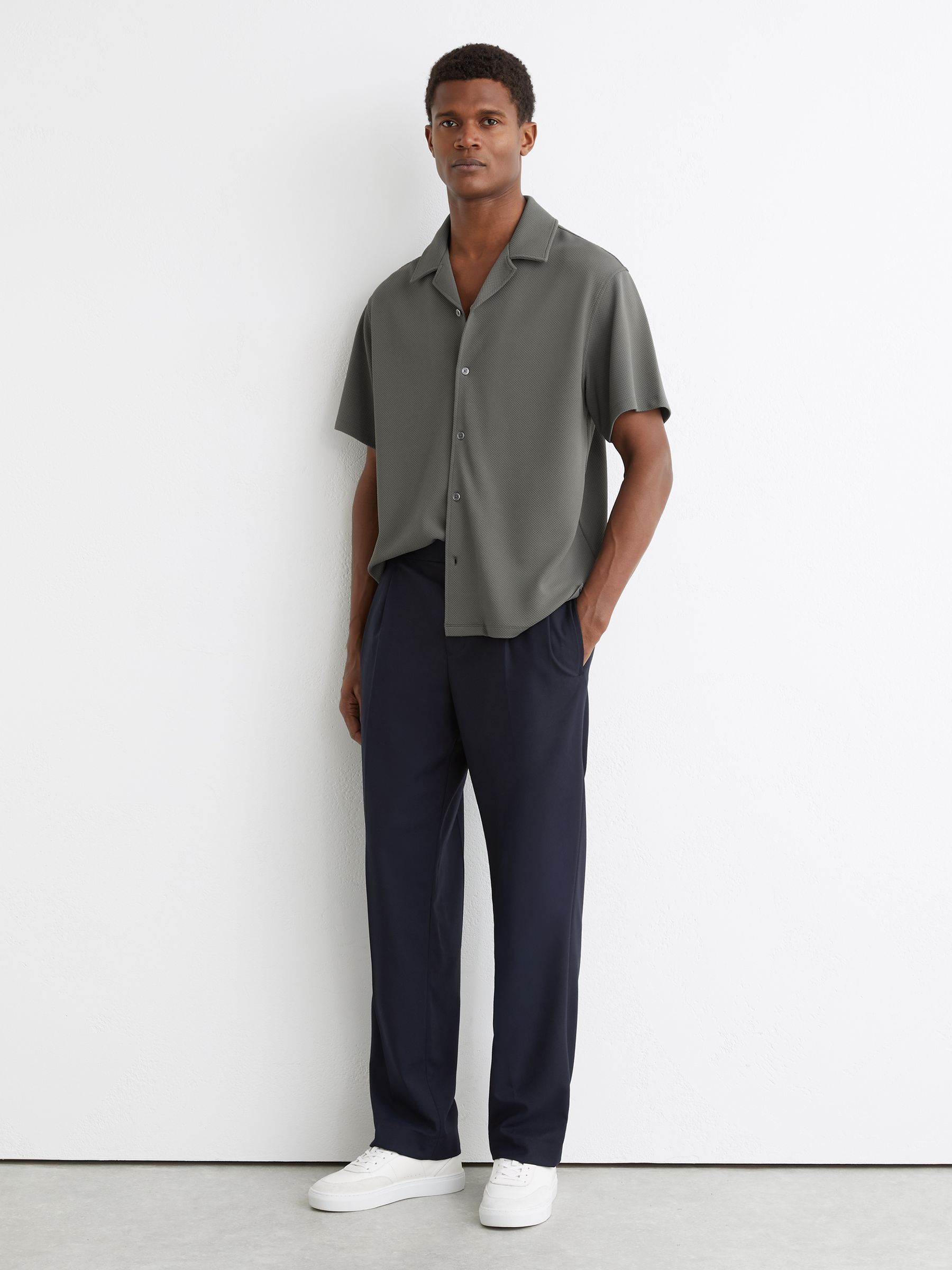 Textured Cuban-Collar Shirt in Sage Green - Image 3 of 6