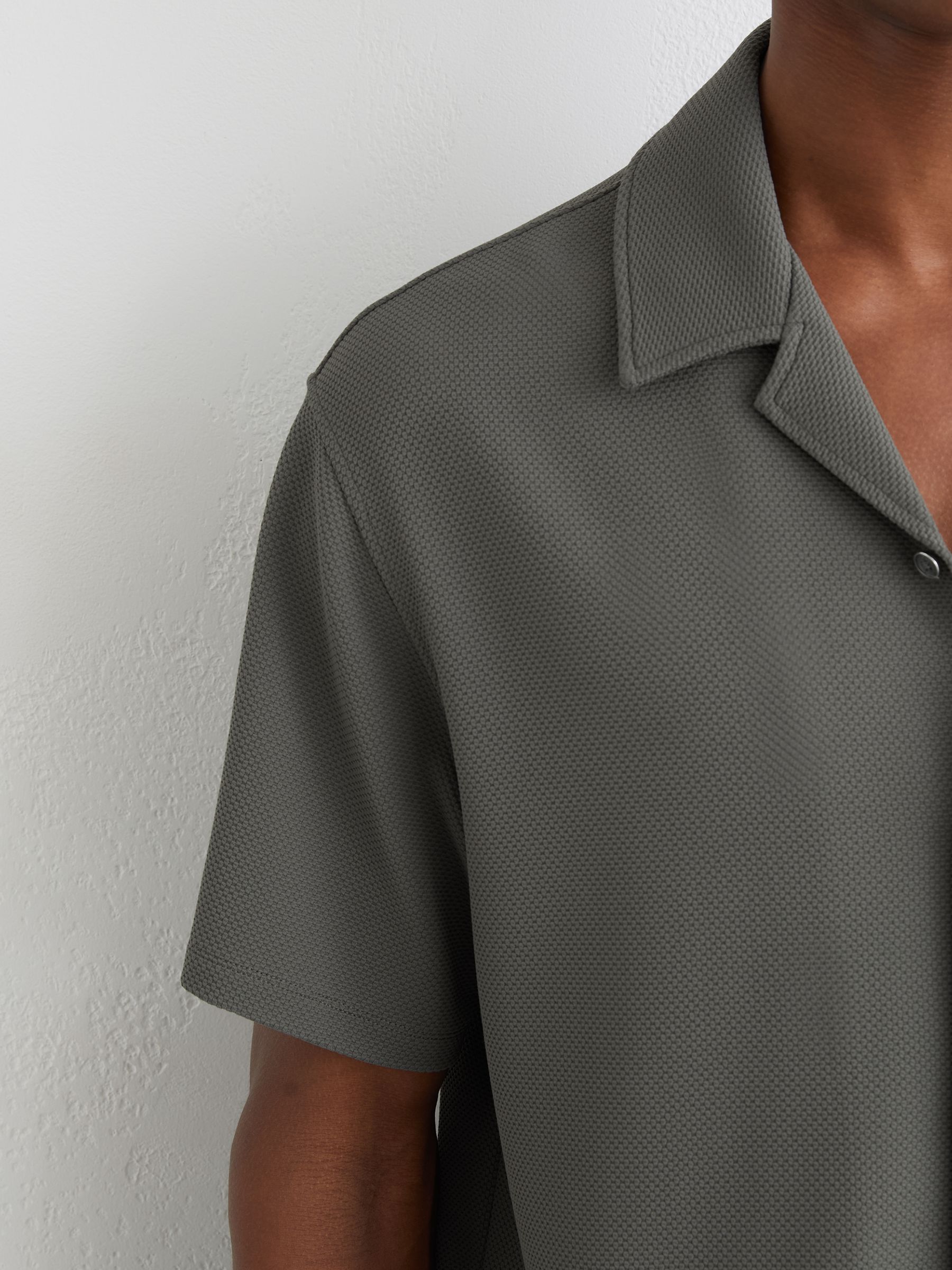 Textured Cuban-Collar Shirt in Sage Green - Image 4 of 6