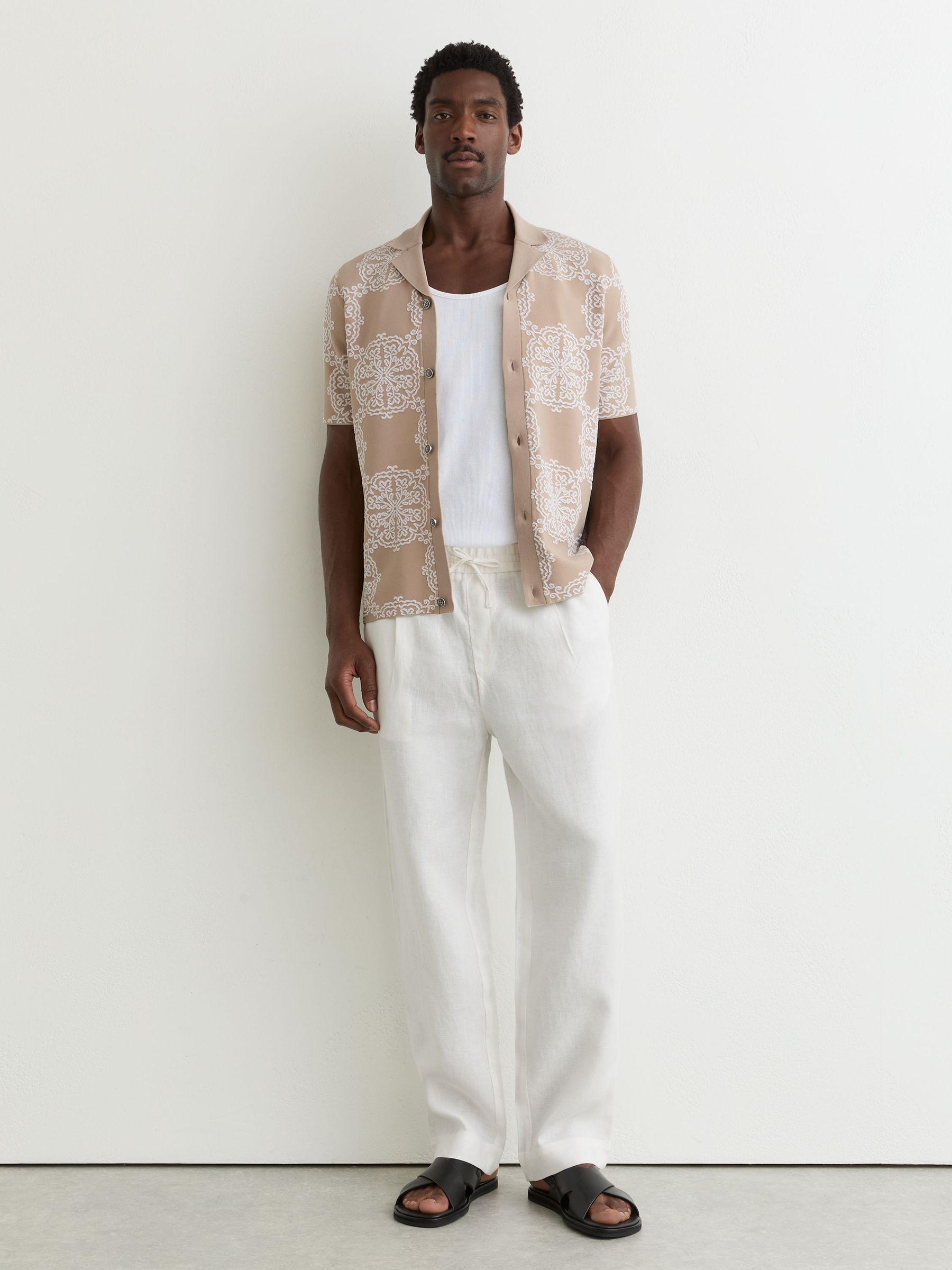 Jacquard Knit Cuban-Collar Shirt in Champagne/White - Image 3 of 7