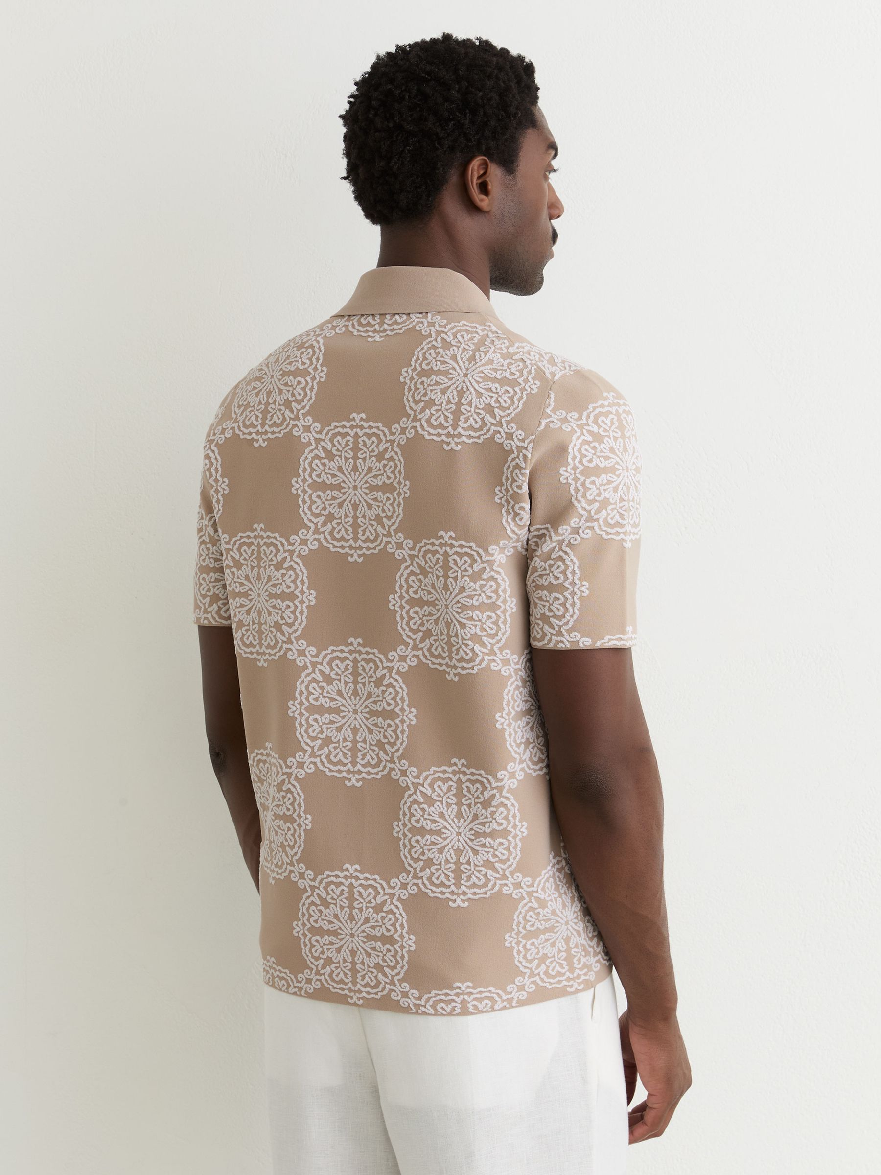 Jacquard Knit Cuban-Collar Shirt in Champagne/White - Image 6 of 7