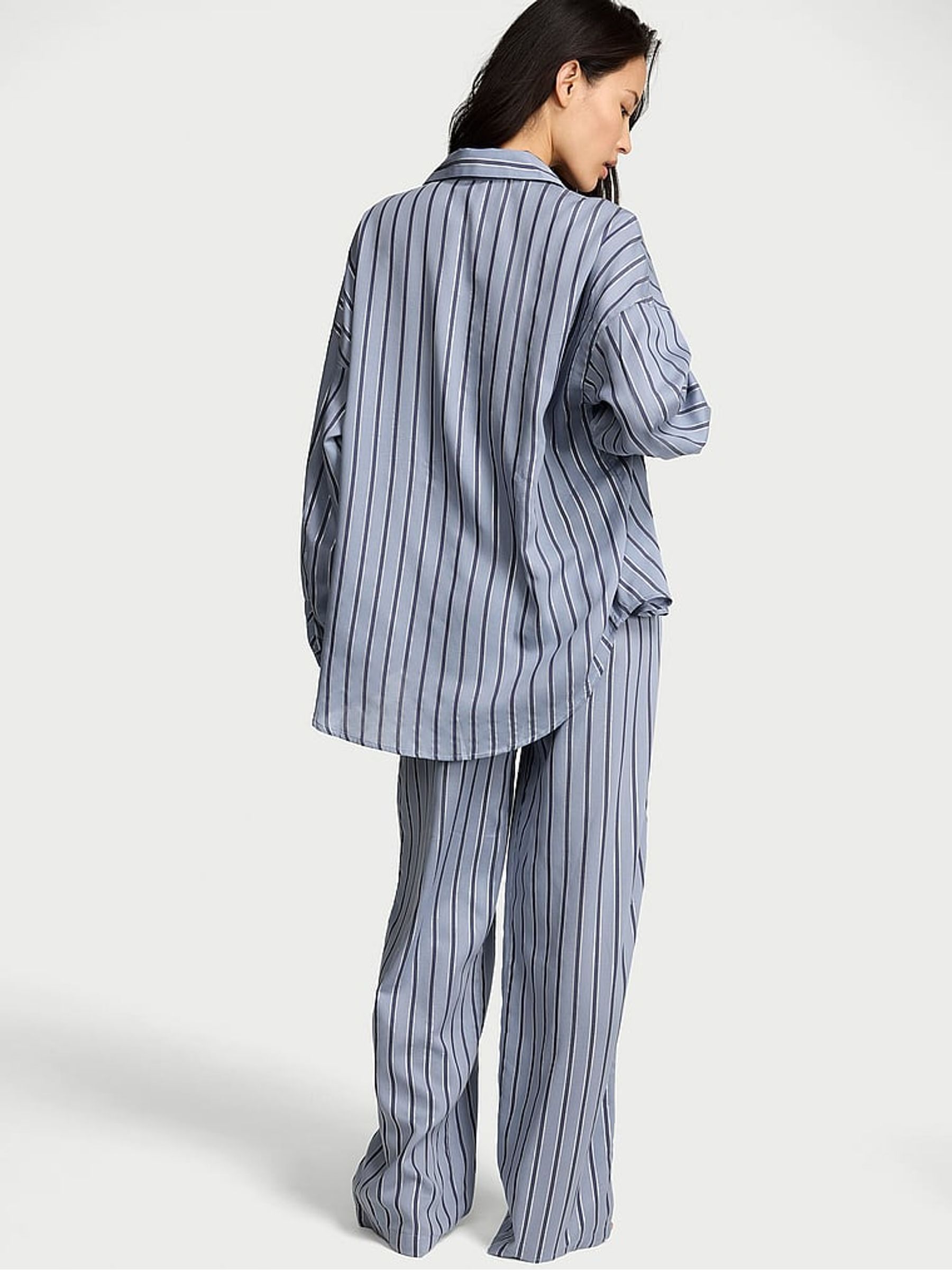 Ink Blue Stripe Cotton Modal Long Pyjama Set - Image 2 of 3