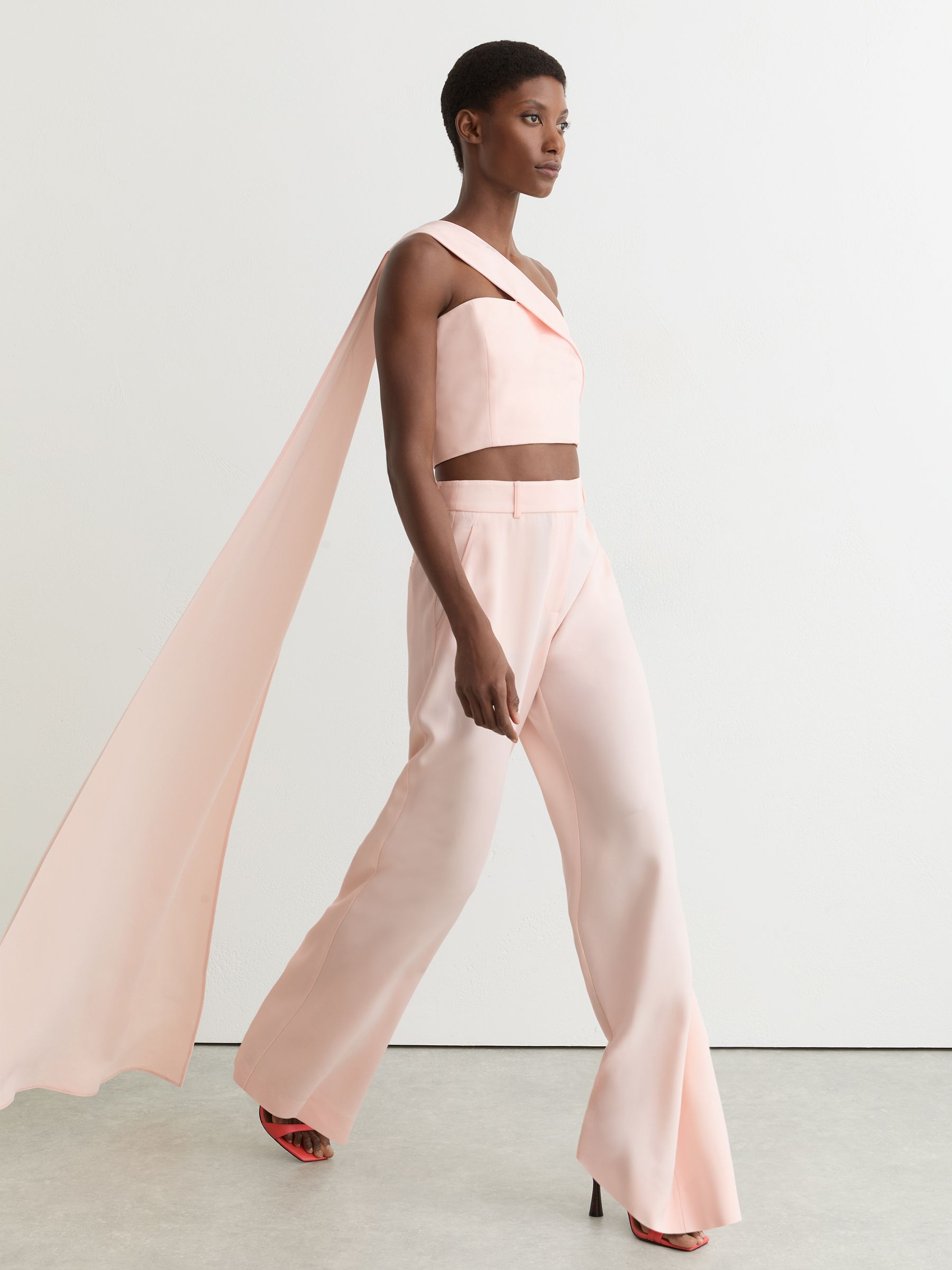 Petite Wide-Leg Tailored Trousers in Pale Pink - Image 1 of 8
