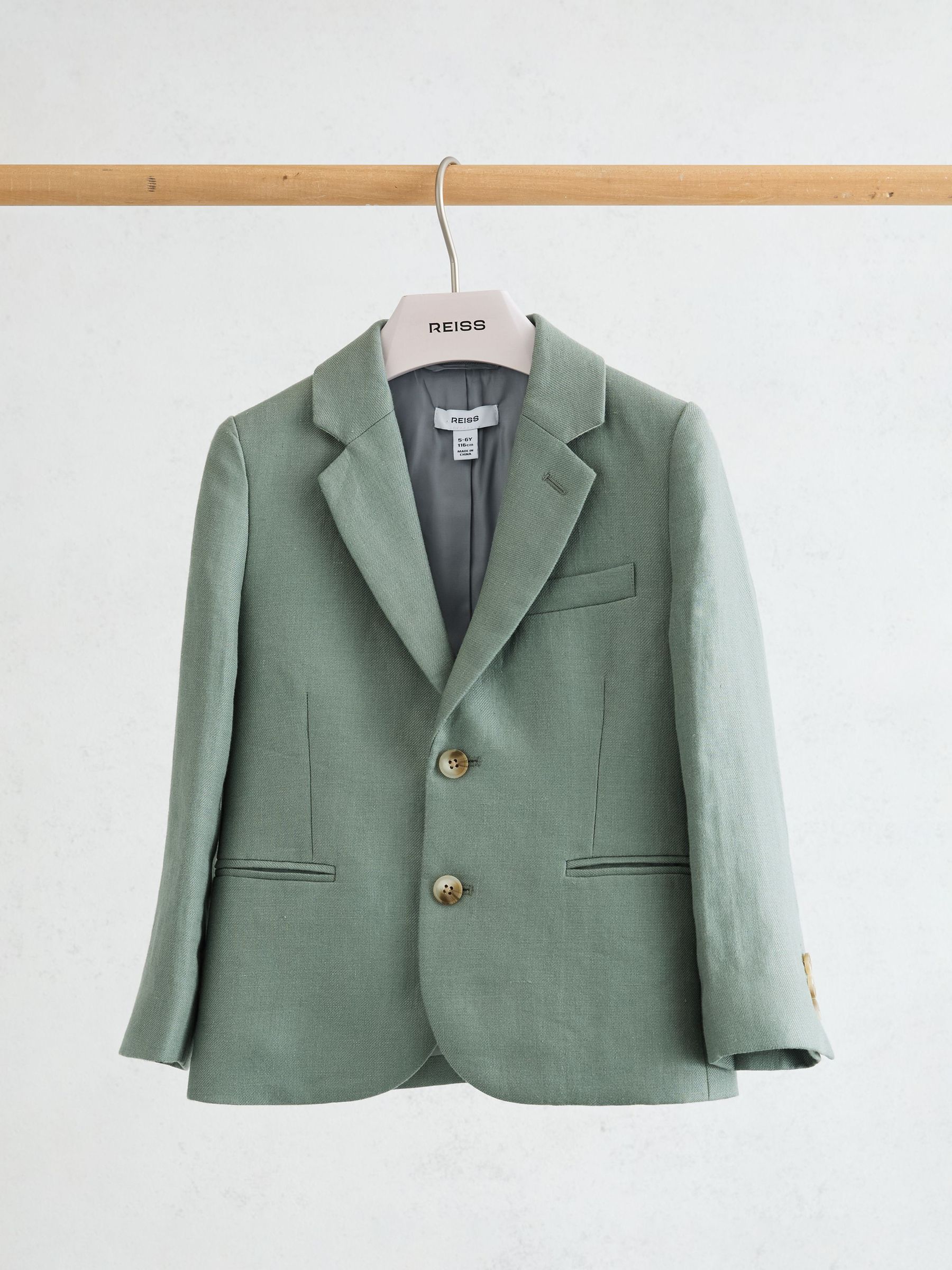 9-13 yrs Linen Single-Breasted Tailored Blazer in Sage Green - Image 1 of 3