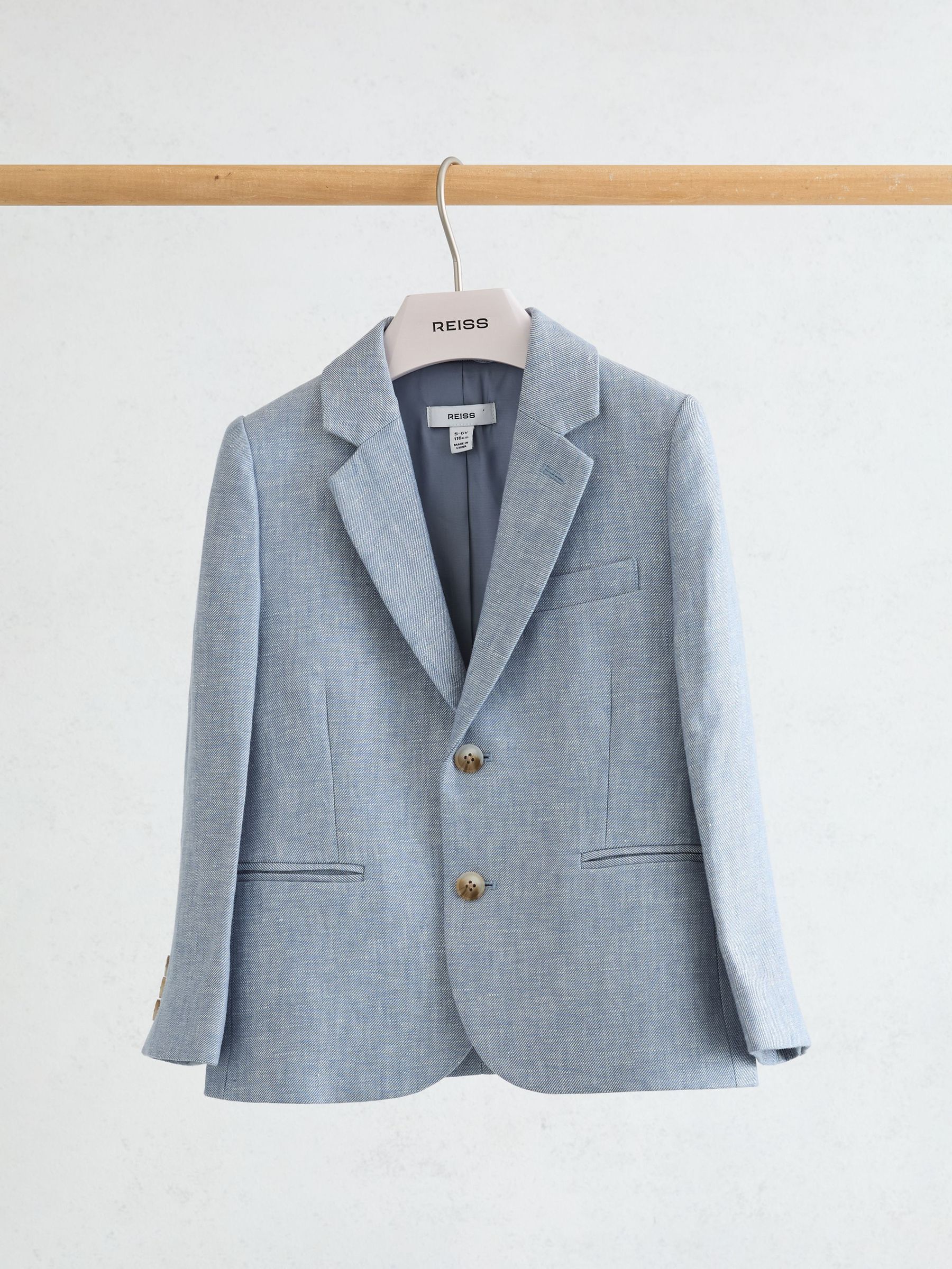 13-14 yrs Linen Single-Breasted Tailored Blazer in Soft Blue - Image 2 of 3