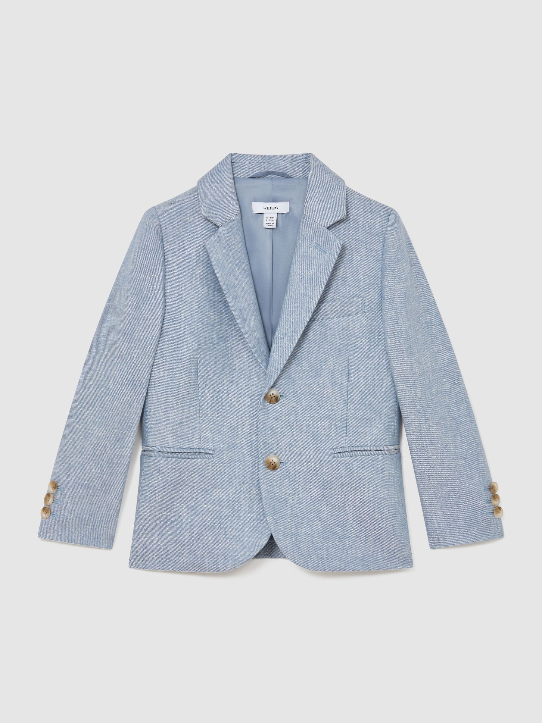 13-14 yrs Linen Single-Breasted Tailored Blazer in Soft Blue - Image 3 of 3
