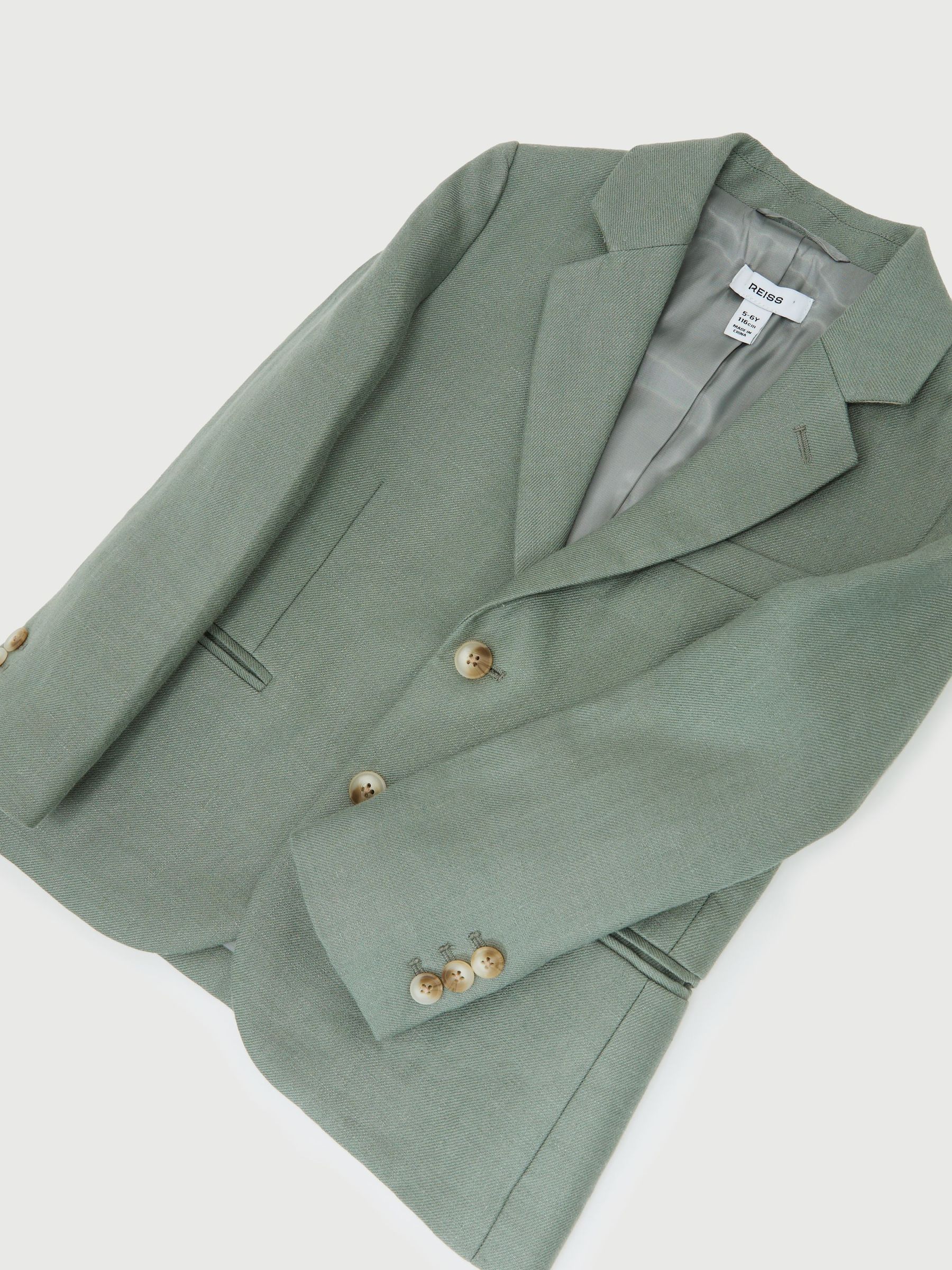 3-9 yrs Linen Single-Breasted Tailored Blazer in Sage Green - Image 3 of 3