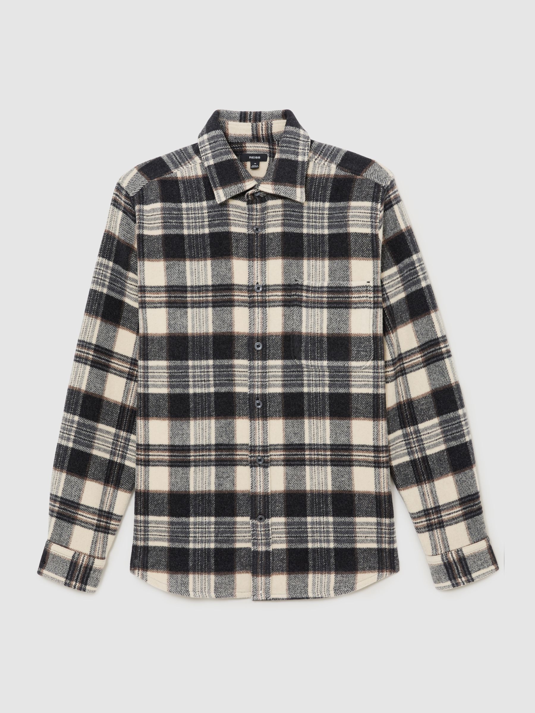 Wool-Blend Check Overshirt in Charcoal Grey - Image 2 of 7