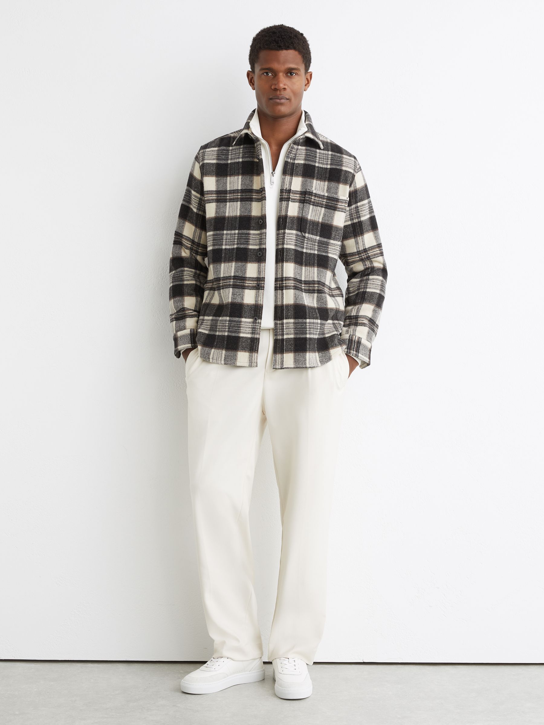 Wool-Blend Check Overshirt in Charcoal Grey - Image 3 of 7