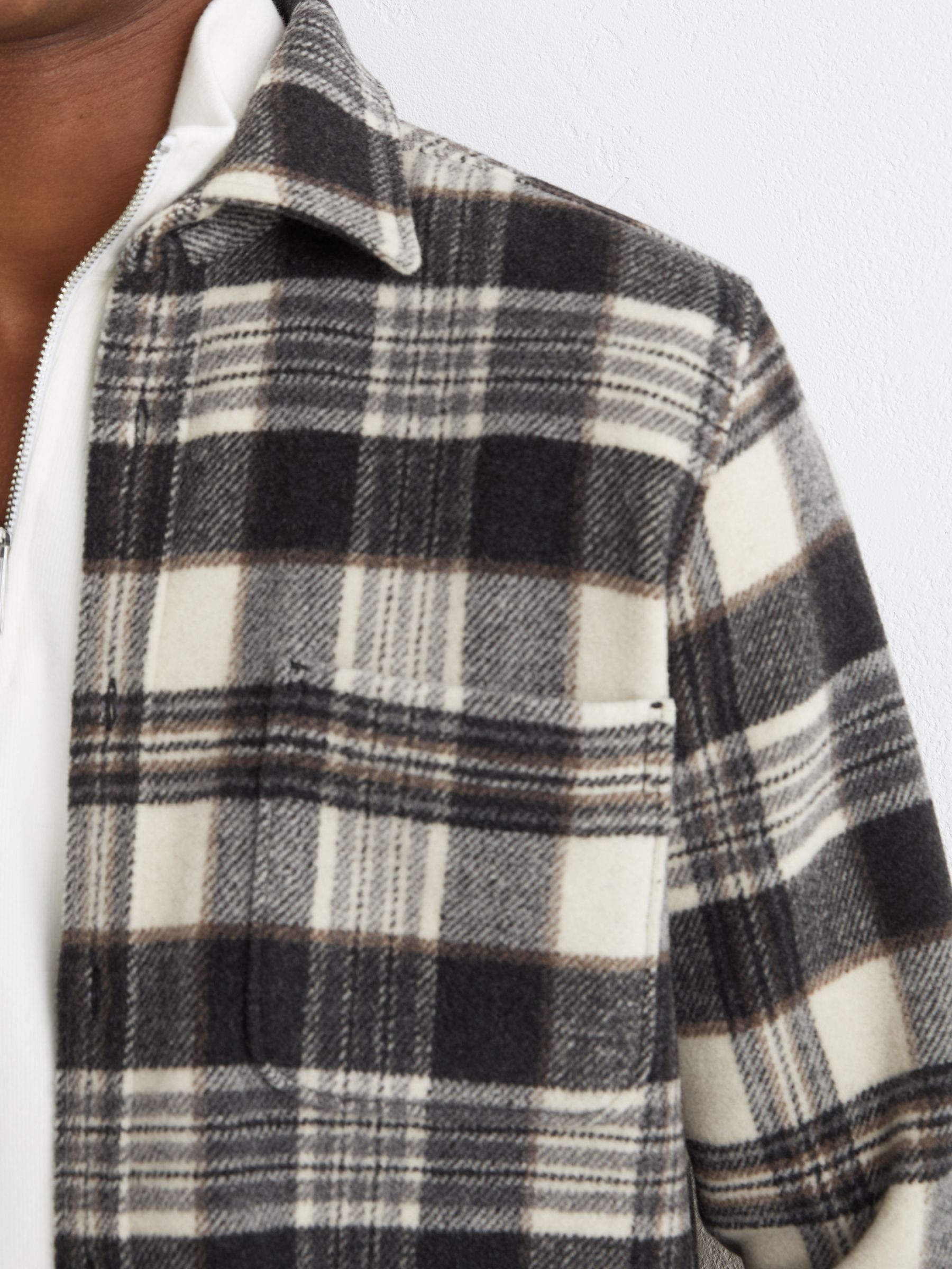 Wool-Blend Check Overshirt in Charcoal Grey - Image 5 of 7