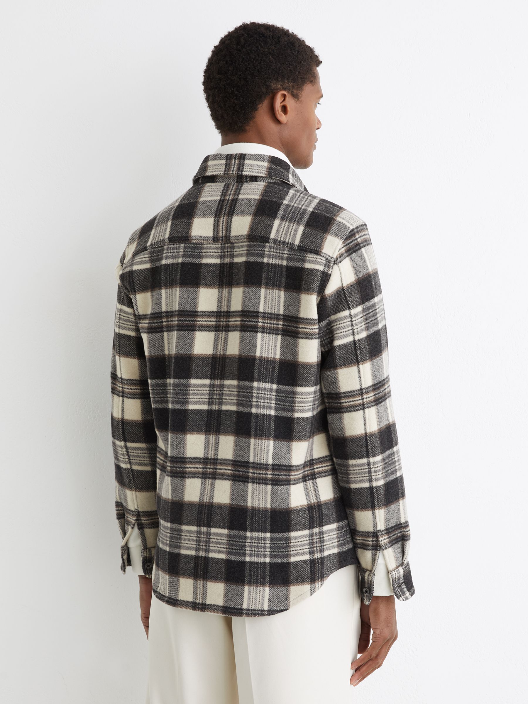 Wool-Blend Check Overshirt in Charcoal Grey - Image 6 of 7