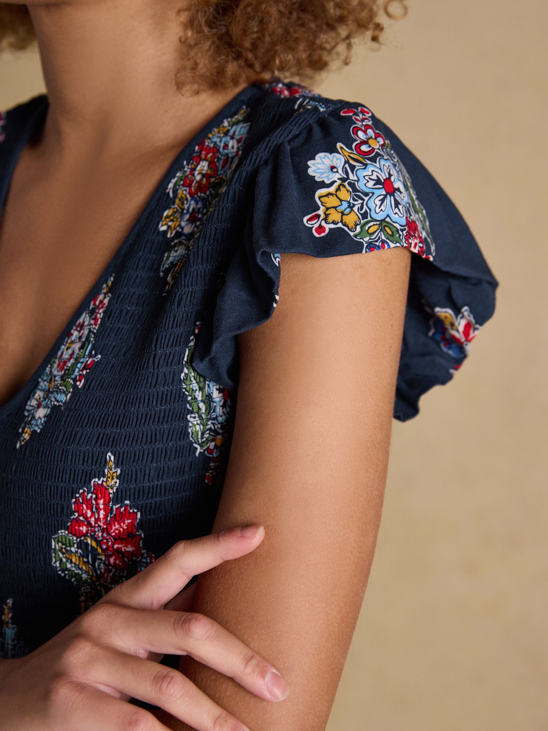 Esme Navy Floral Shirred Maxi Dress - Image 4 of 7