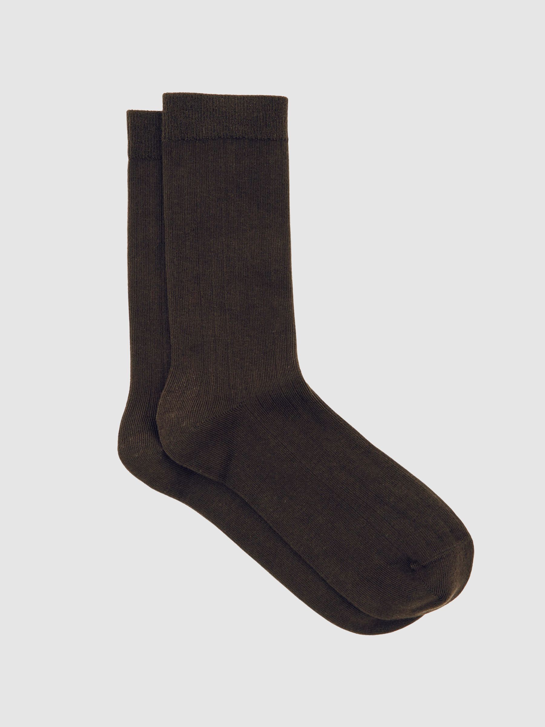 Cotton Blend Ribbed Loafer Socks in Chocolate - image 3