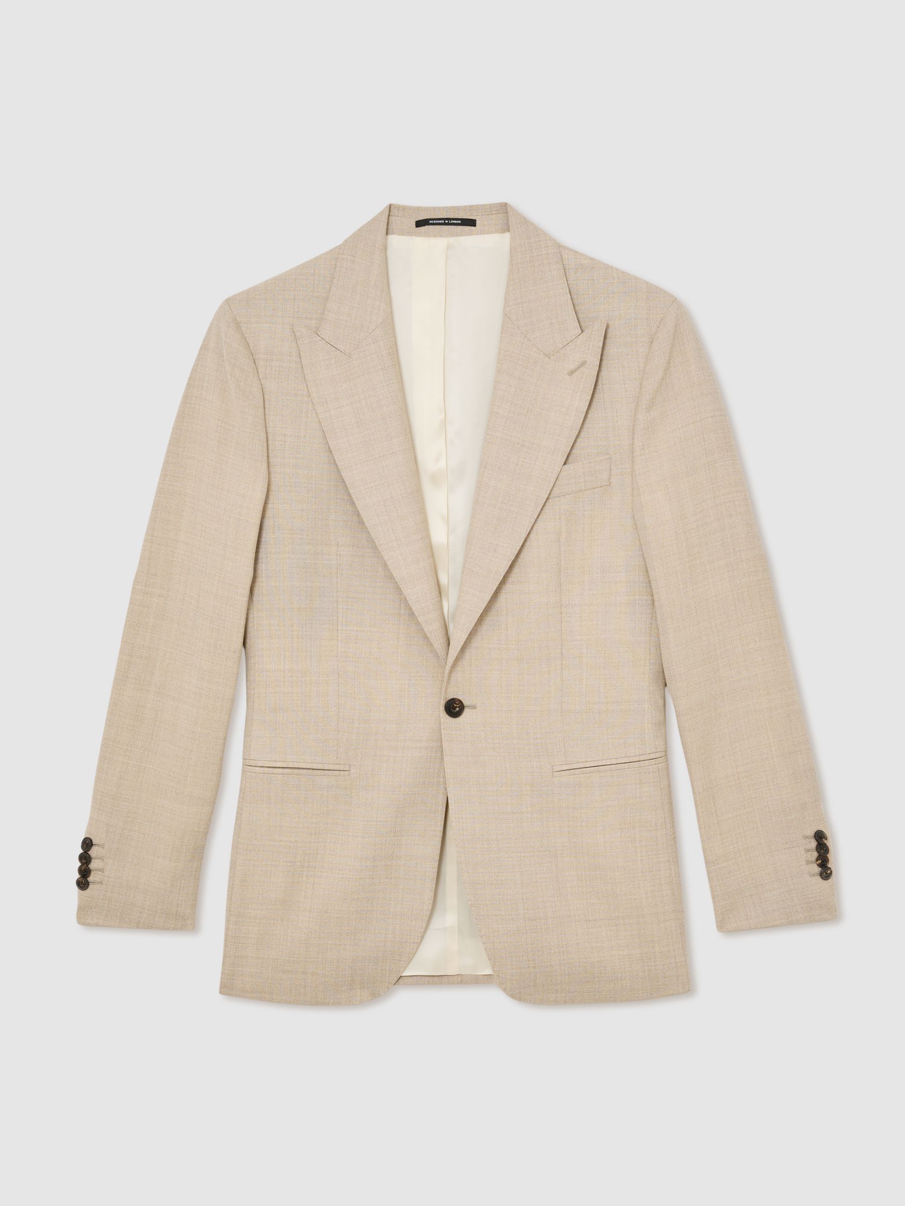 Wool Textured Single-Breasted Blazer Tailored-Fit in Oatmeal Brown - Image 2 of 9 Wool Textured Single-Breasted Blazer Tailored-Fit in Oatmeal Brown - Image 2 of 9