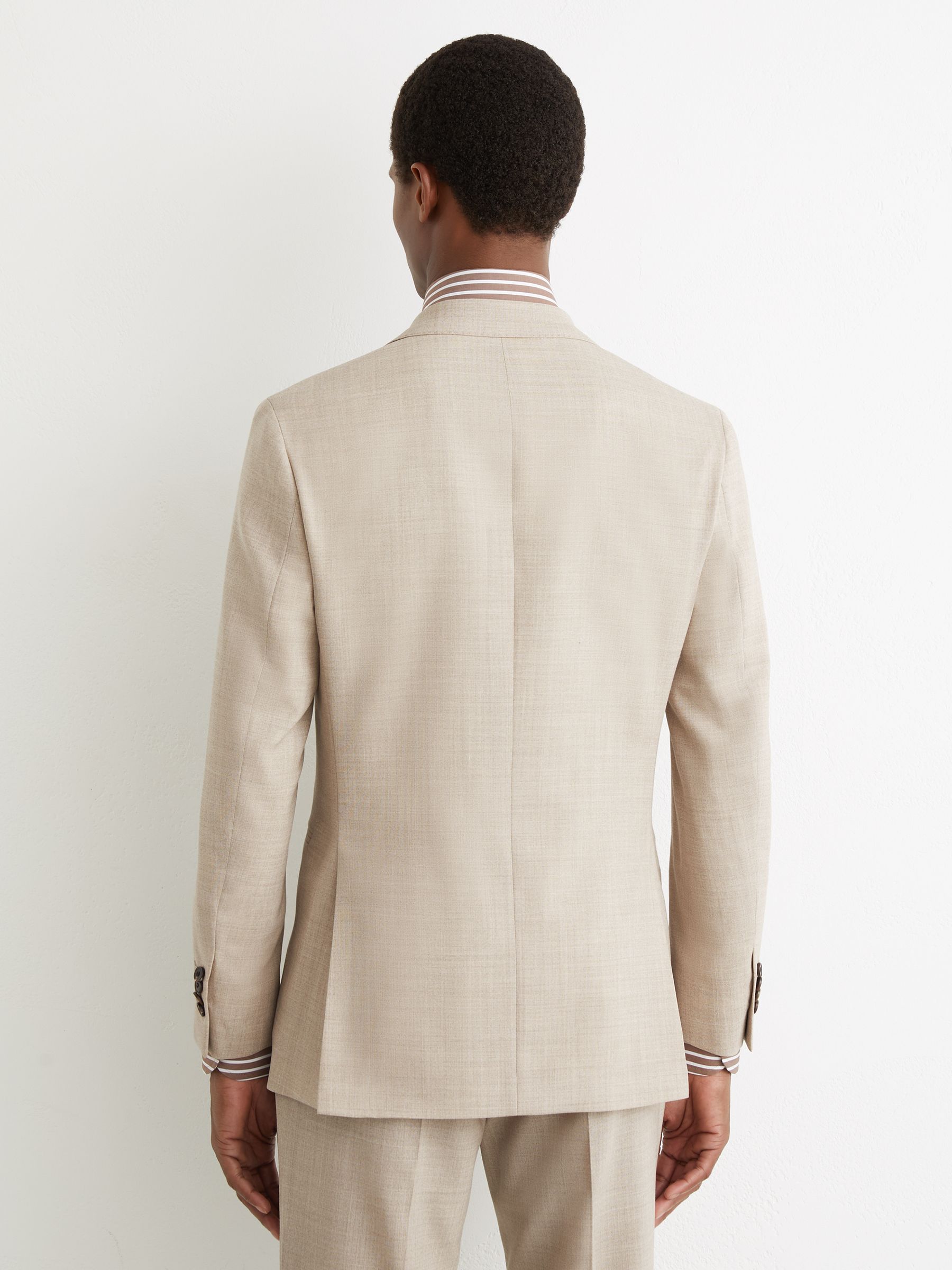 Wool Textured Single-Breasted Blazer Tailored-Fit in Oatmeal Brown - Image 6 of 9