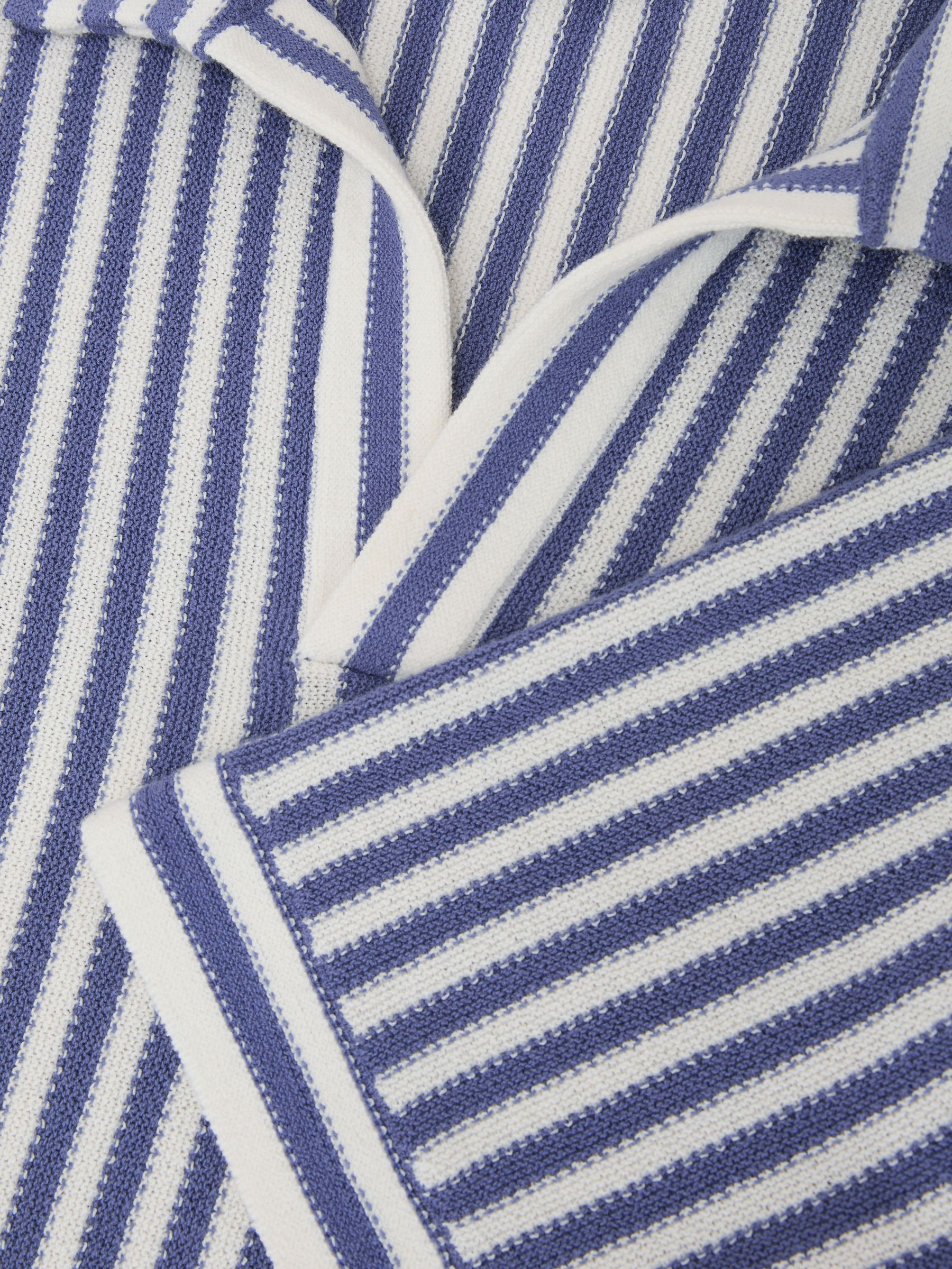 Cotton-Blend Stripe Knit Polo Shirt in Blue/ Off White - image 3