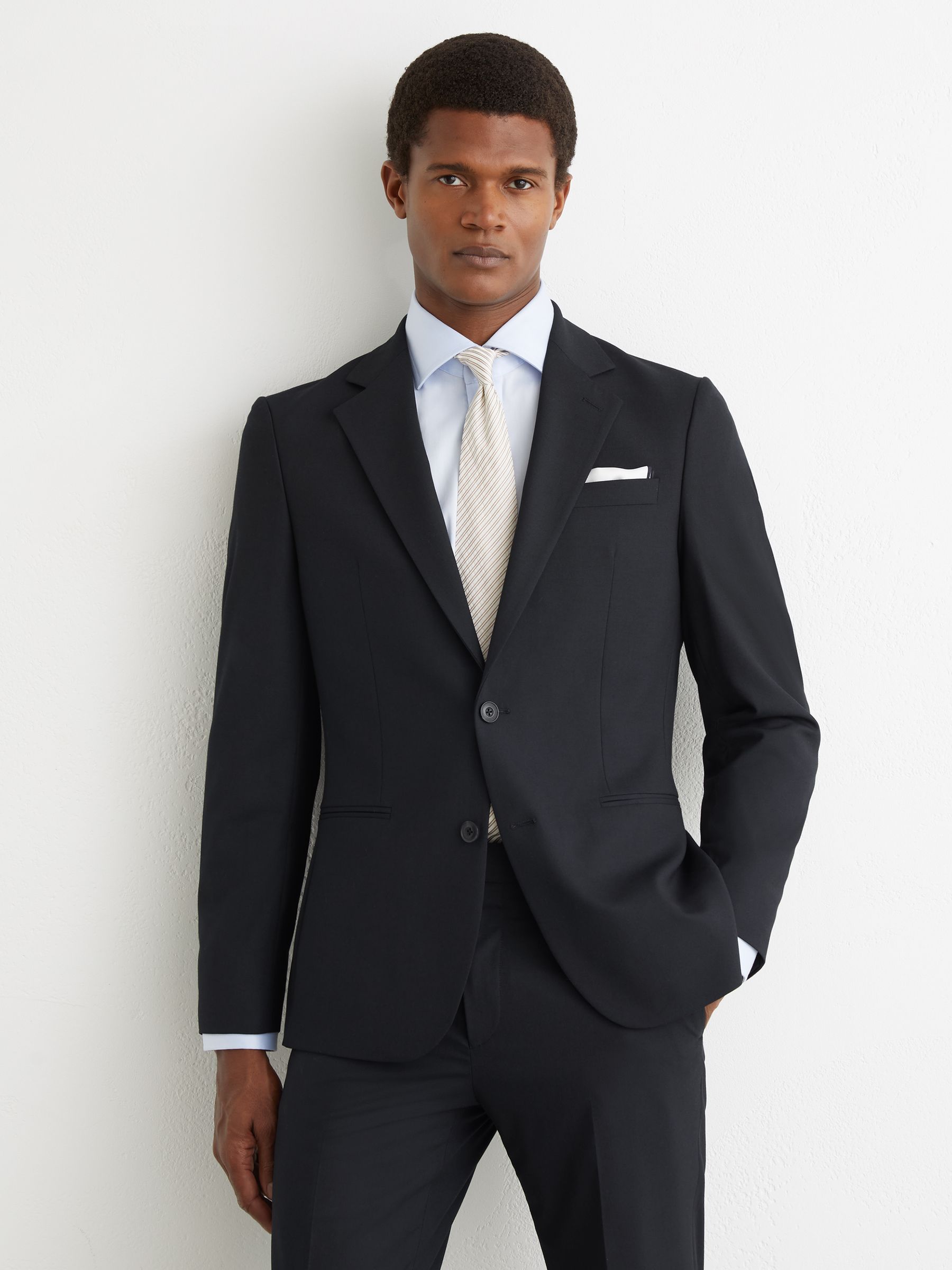 Single-Breasted Tailored-Fit Suit Blazer in Navy - Image 1 of 8 Single-Breasted Tailored-Fit Suit Blazer in Navy - Image 1 of 8