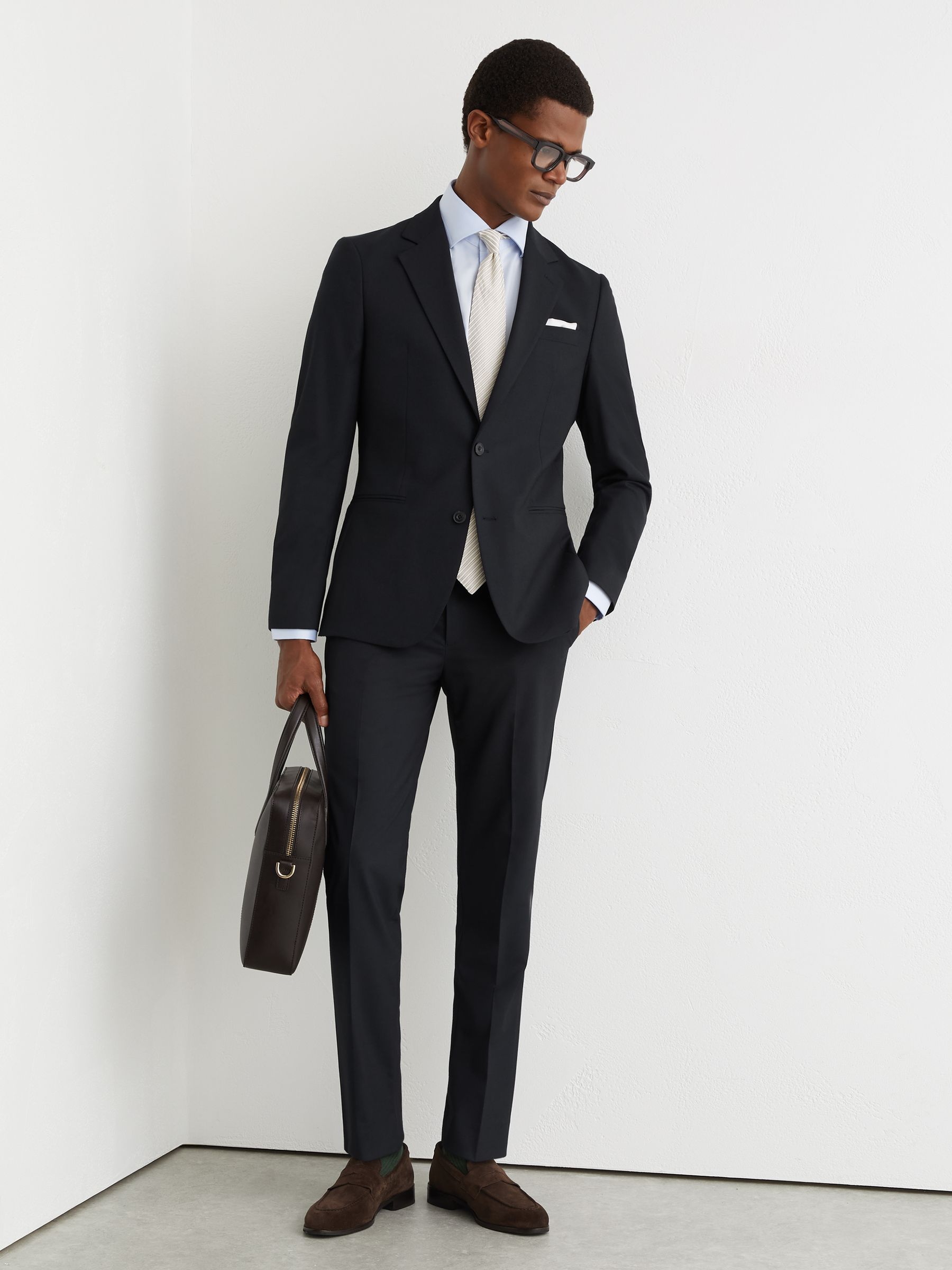 Single-Breasted Tailored-Fit Suit Blazer in Navy - Image 3 of 8