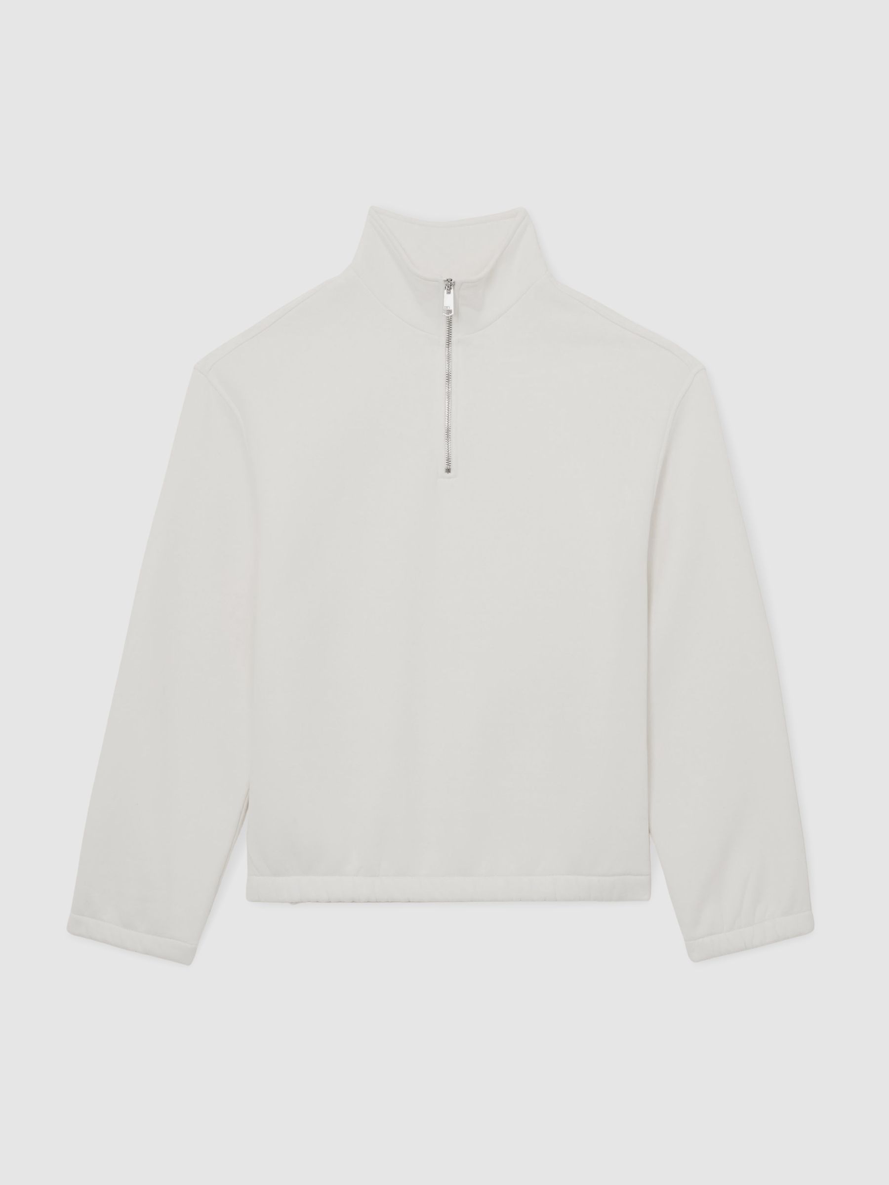 Cotton-Blend Washed Half-Zip Sweatshirt in White - Image 2 of 6