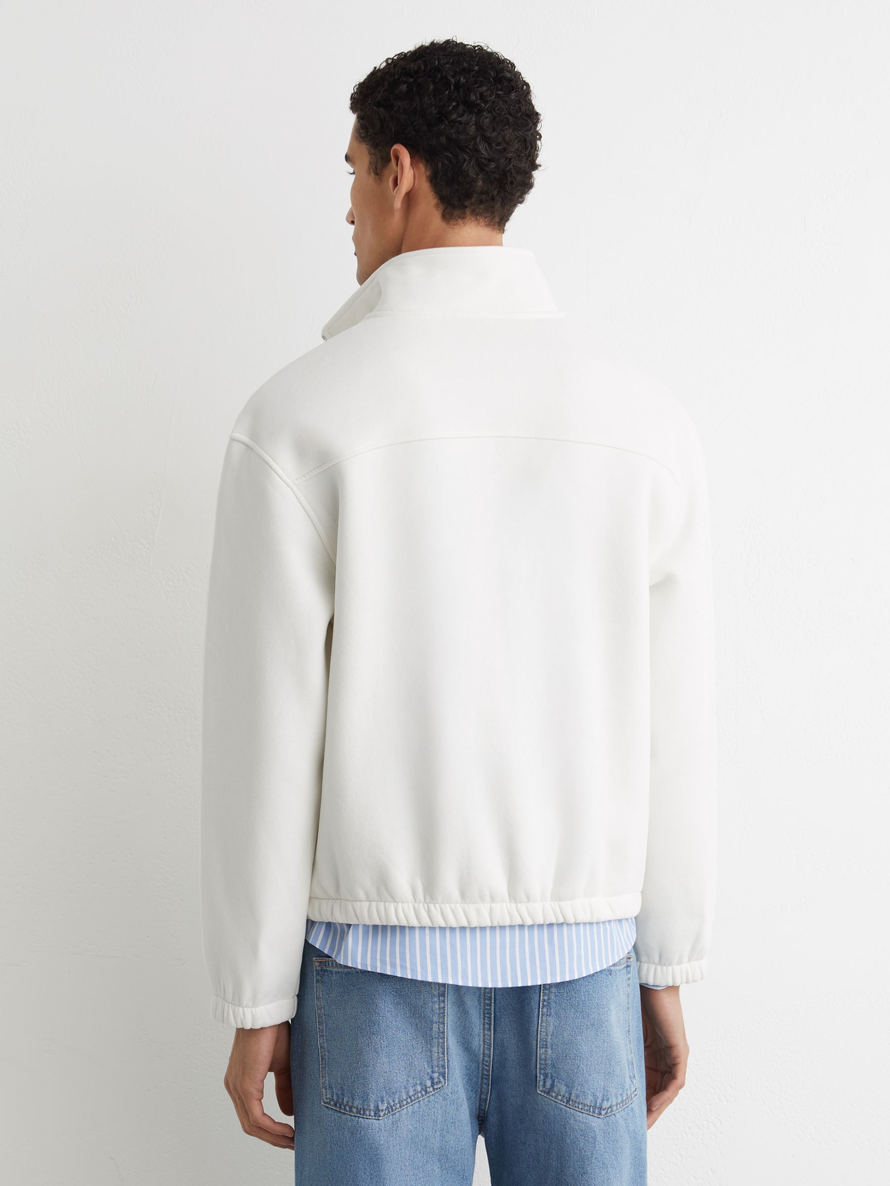 Cotton-Blend Washed Half-Zip Sweatshirt in White - Image 5 of 6