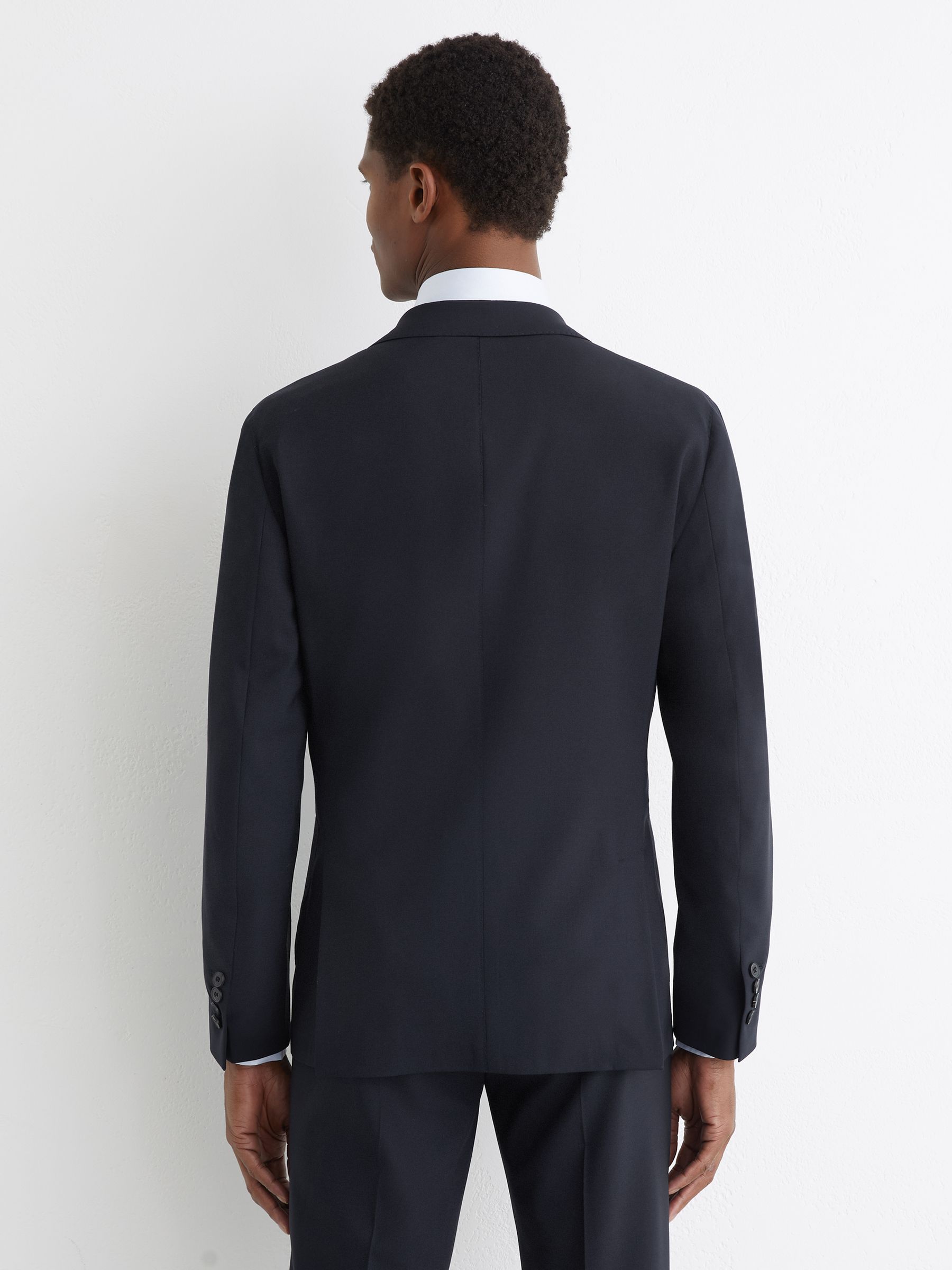 Tailored Fit Wool Single-Breasted Travel Suit Blazer in Navy - image 5