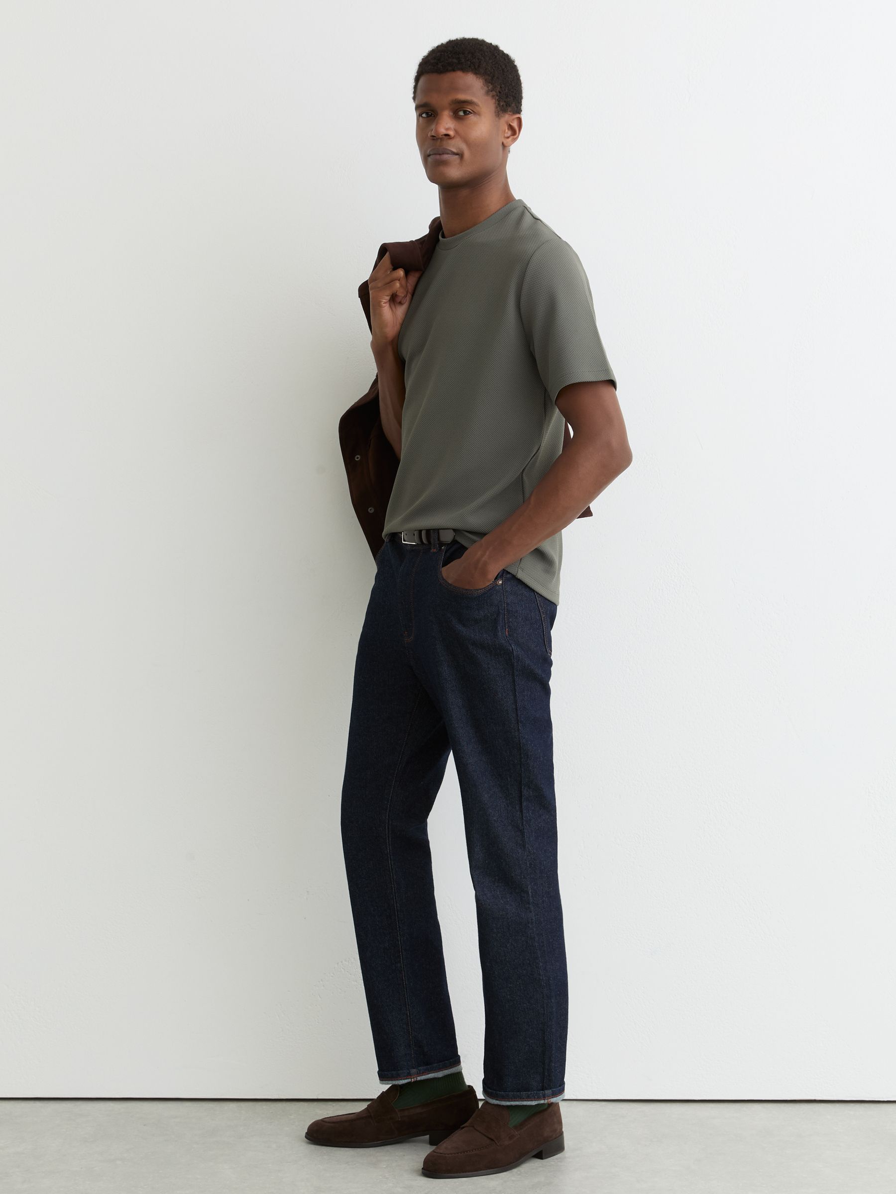 Textured Crew-Neck T-Shirt in Sage Green - Image 3 of 6