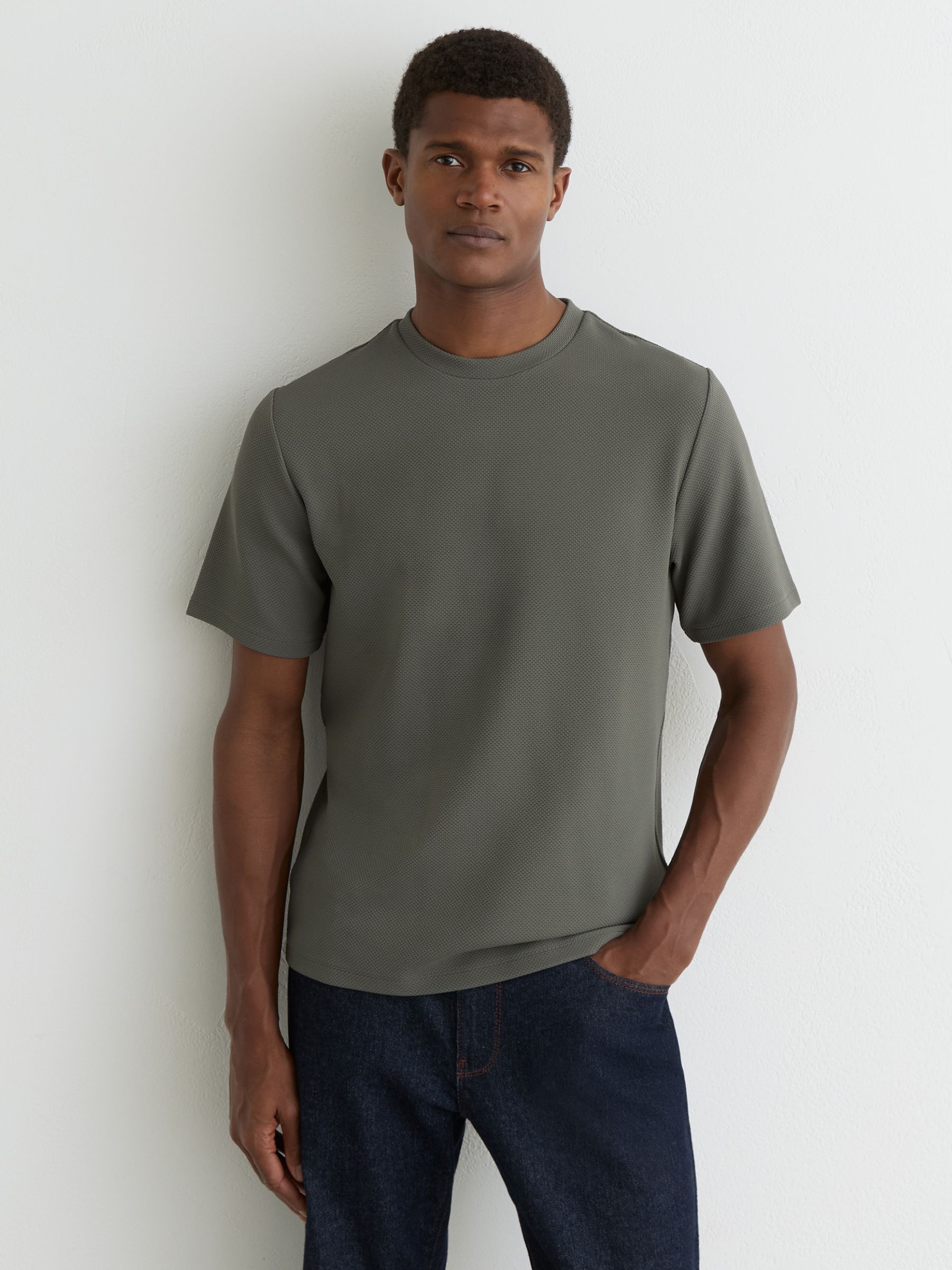 Textured Crew-Neck T-Shirt in Sage Green - Image 4 of 6