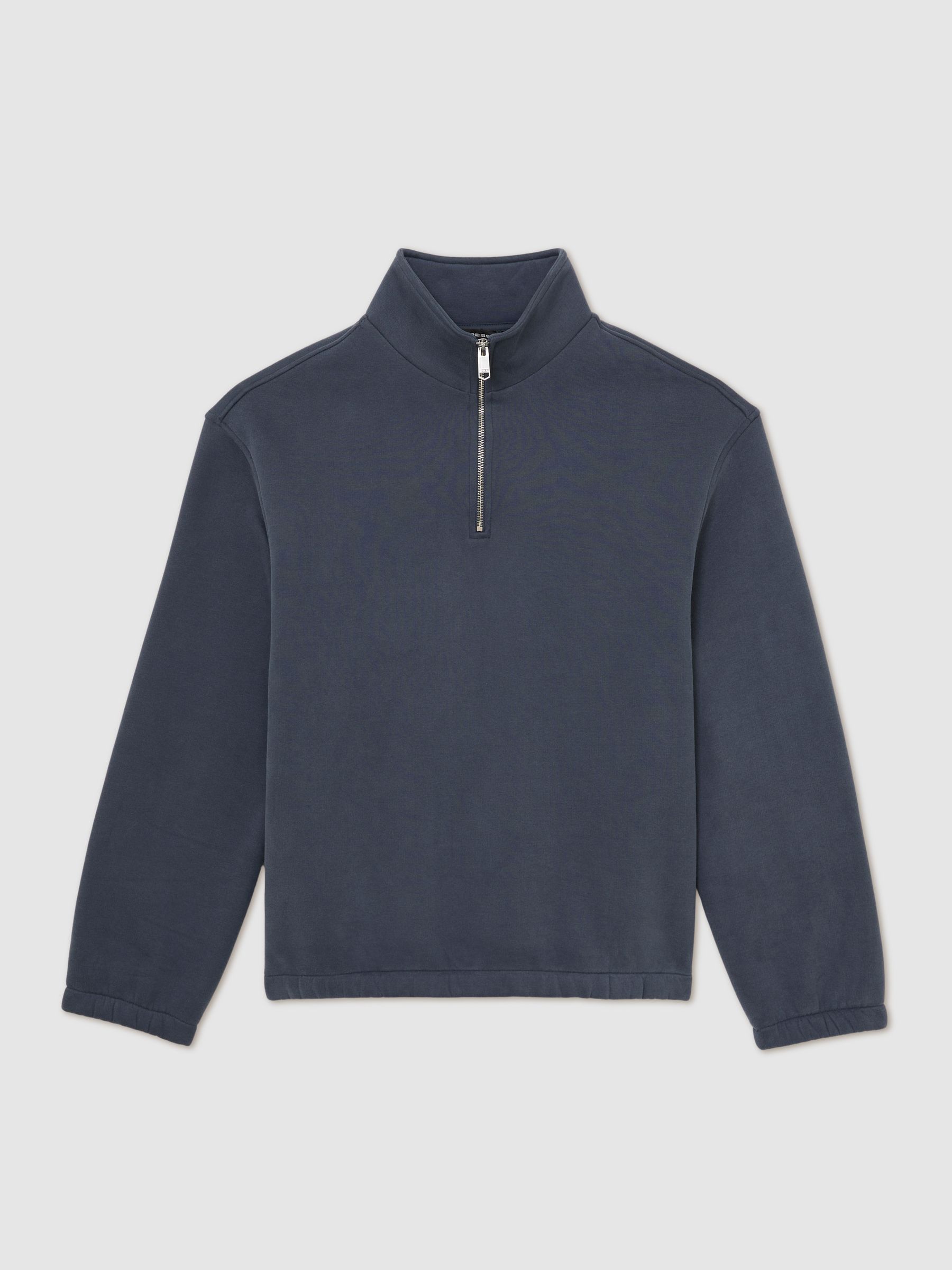 Cotton-Blend Washed Half-Zip Sweatshirt in Airforce Blue - Image 2 of 5