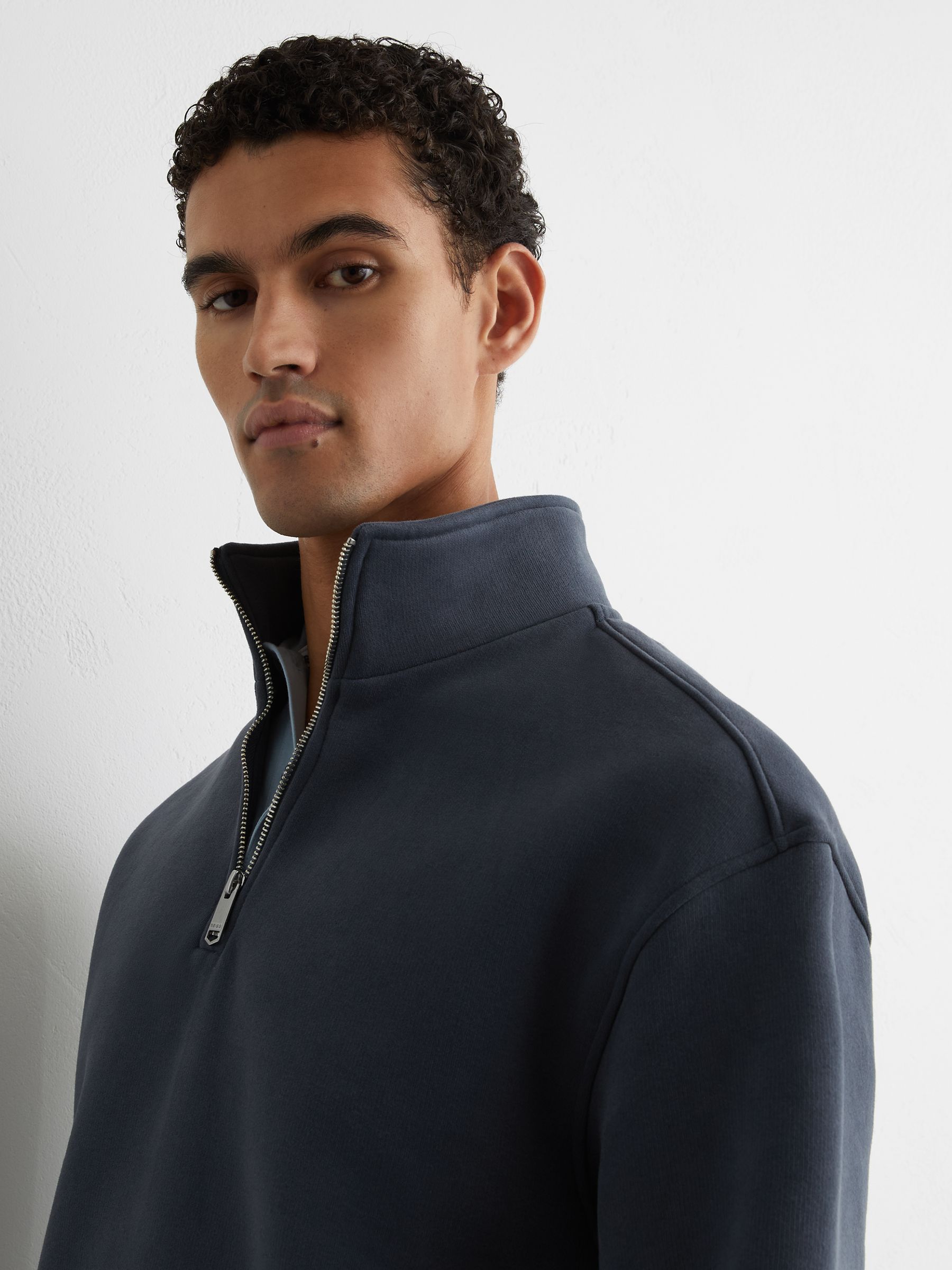 Cotton-Blend Washed Half-Zip Sweatshirt in Airforce Blue - Image 3 of 5