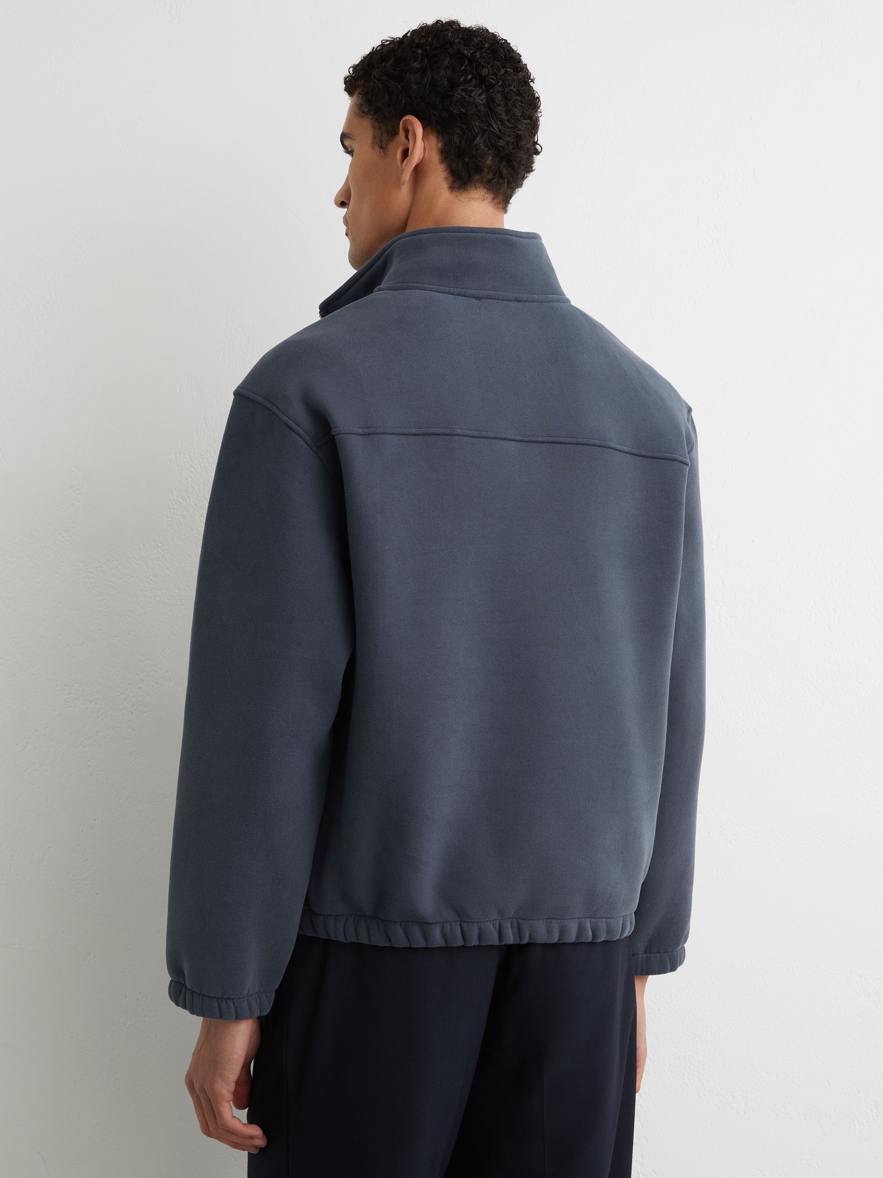 Cotton-Blend Half-Zip Sweatshirt in Airforce Blue - image 3