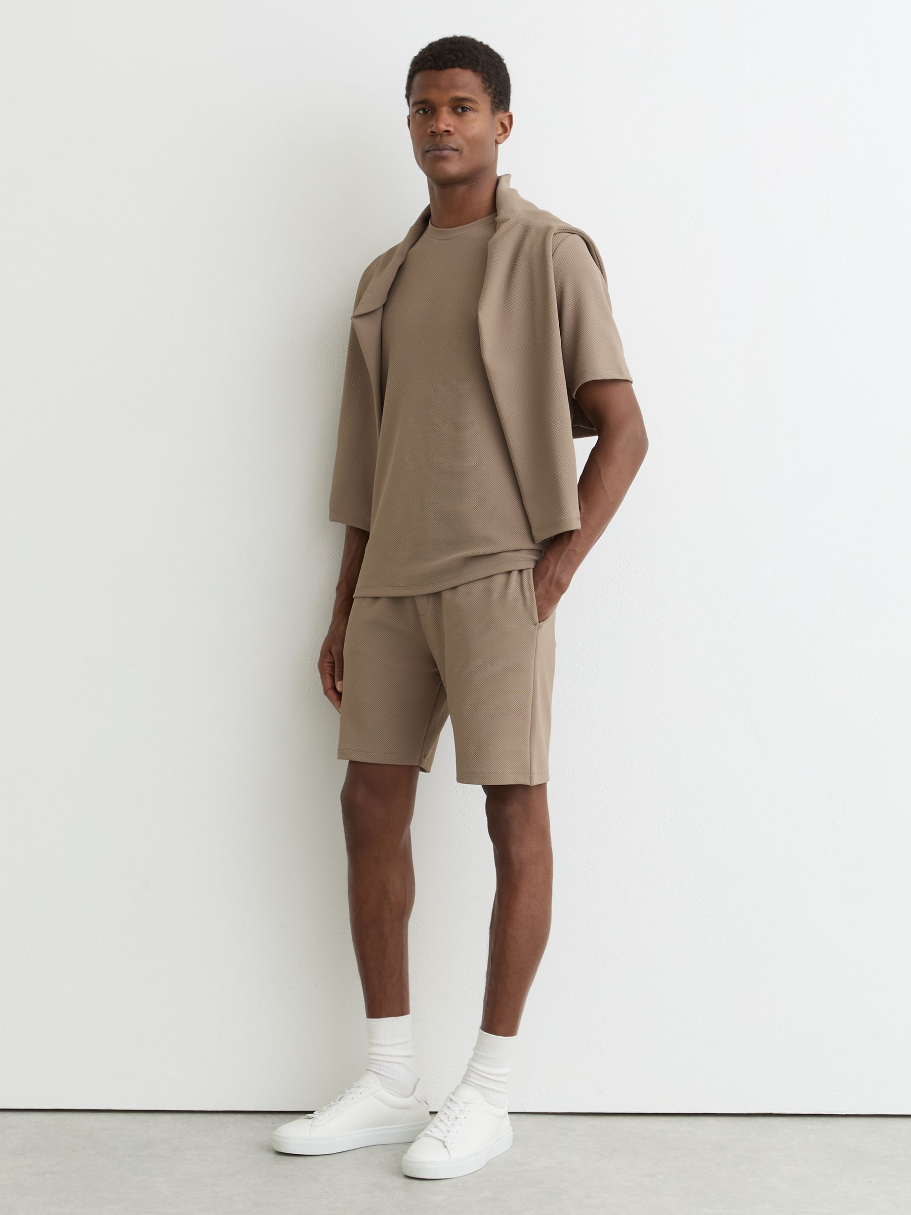 Textured Crew-Neck T-Shirt in Camel Brown - Image 4 of 6