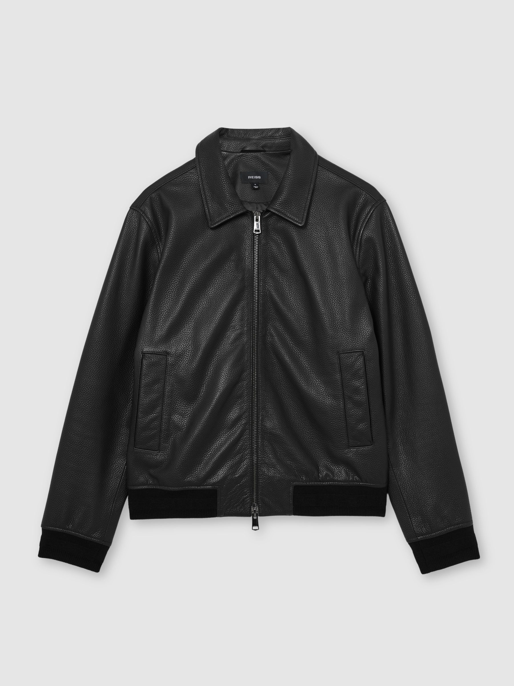 Grained-Leather Zip-Through Jacket in Black - Image 2 of 6 Grained-Leather Zip-Through Jacket in Black - Image 2 of 6