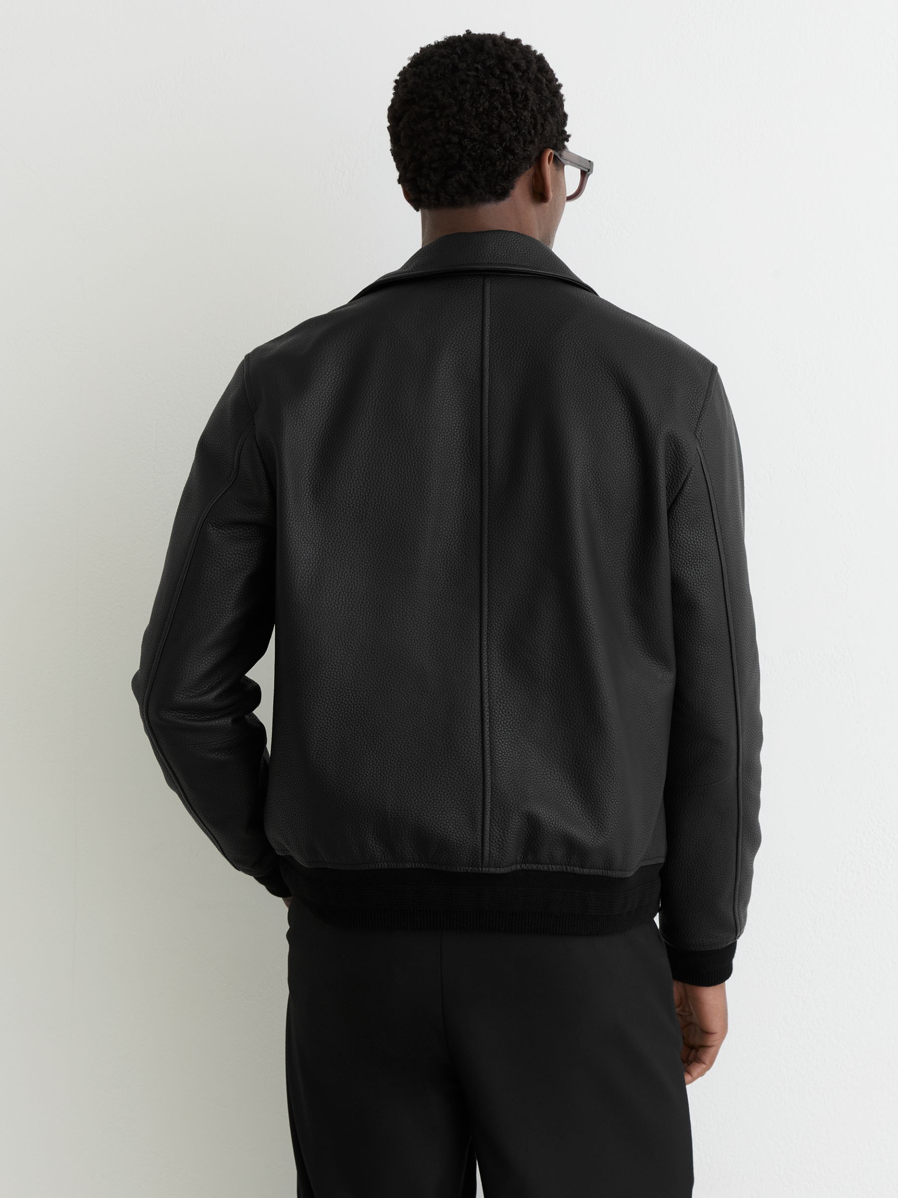 Grained-Leather Zip-Through Jacket in Black - Image 5 of 6