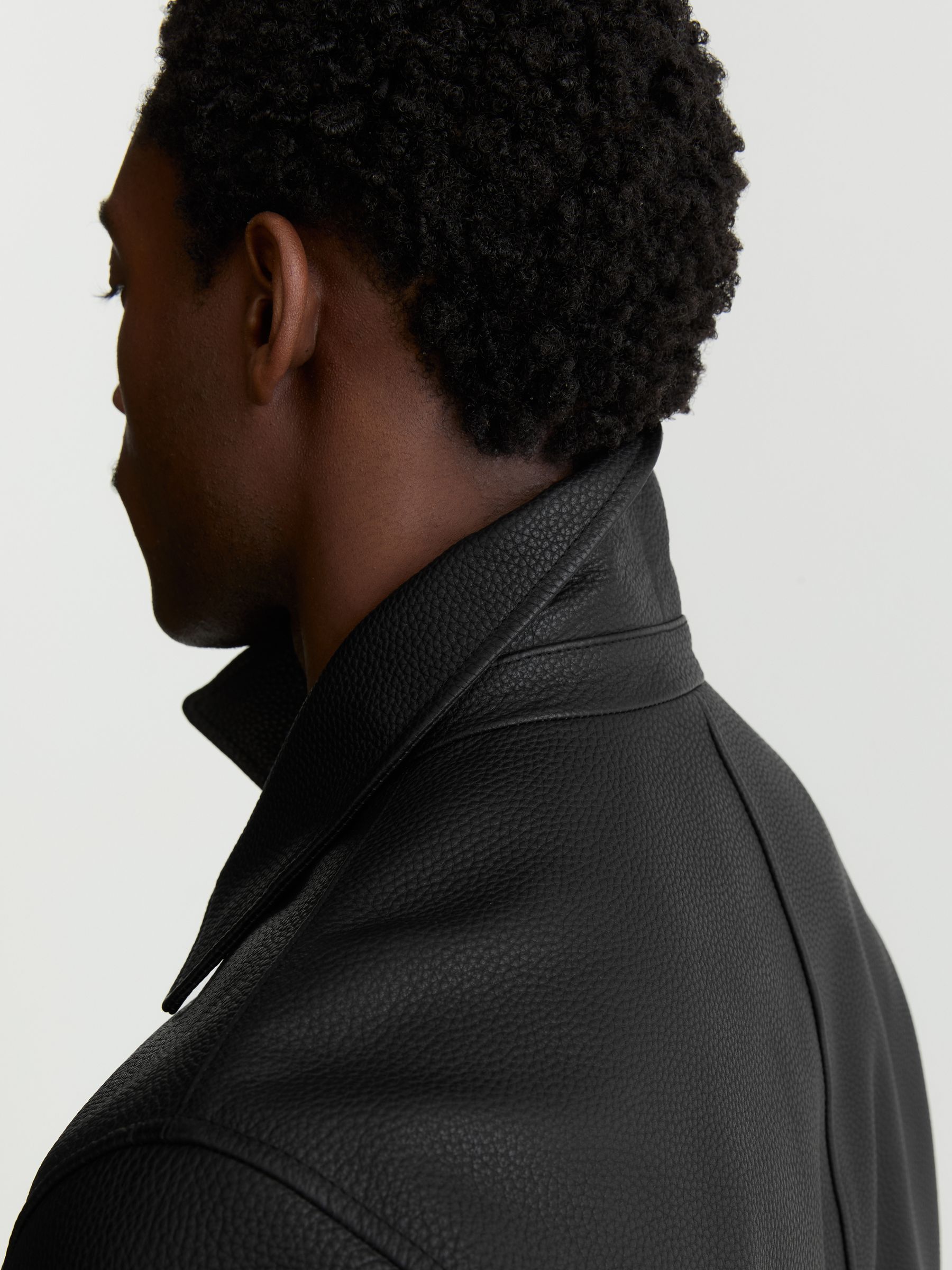 Reiss Grained-Leather Zip-Through Jacket in Black | REISS