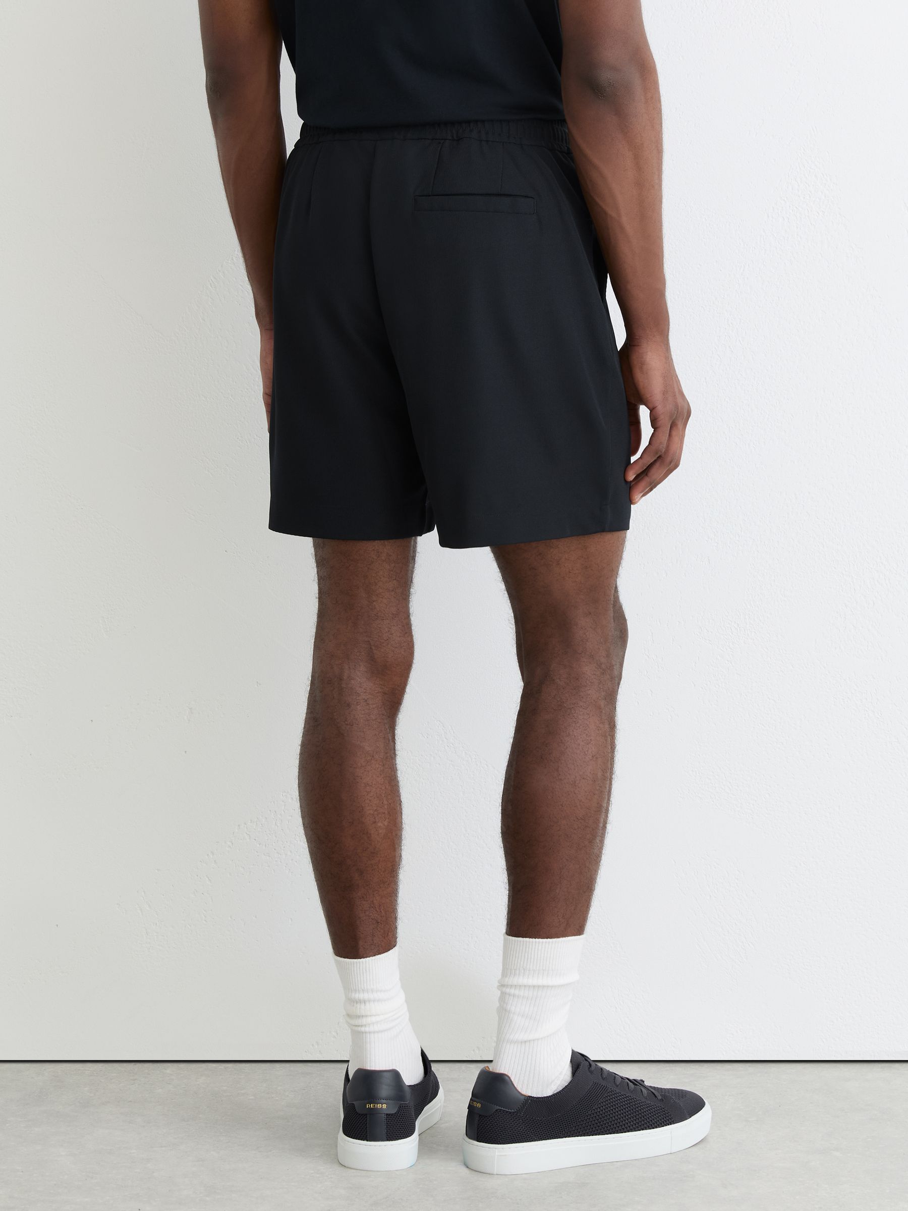 Textured Drawstring Shorts in Navy - image 4