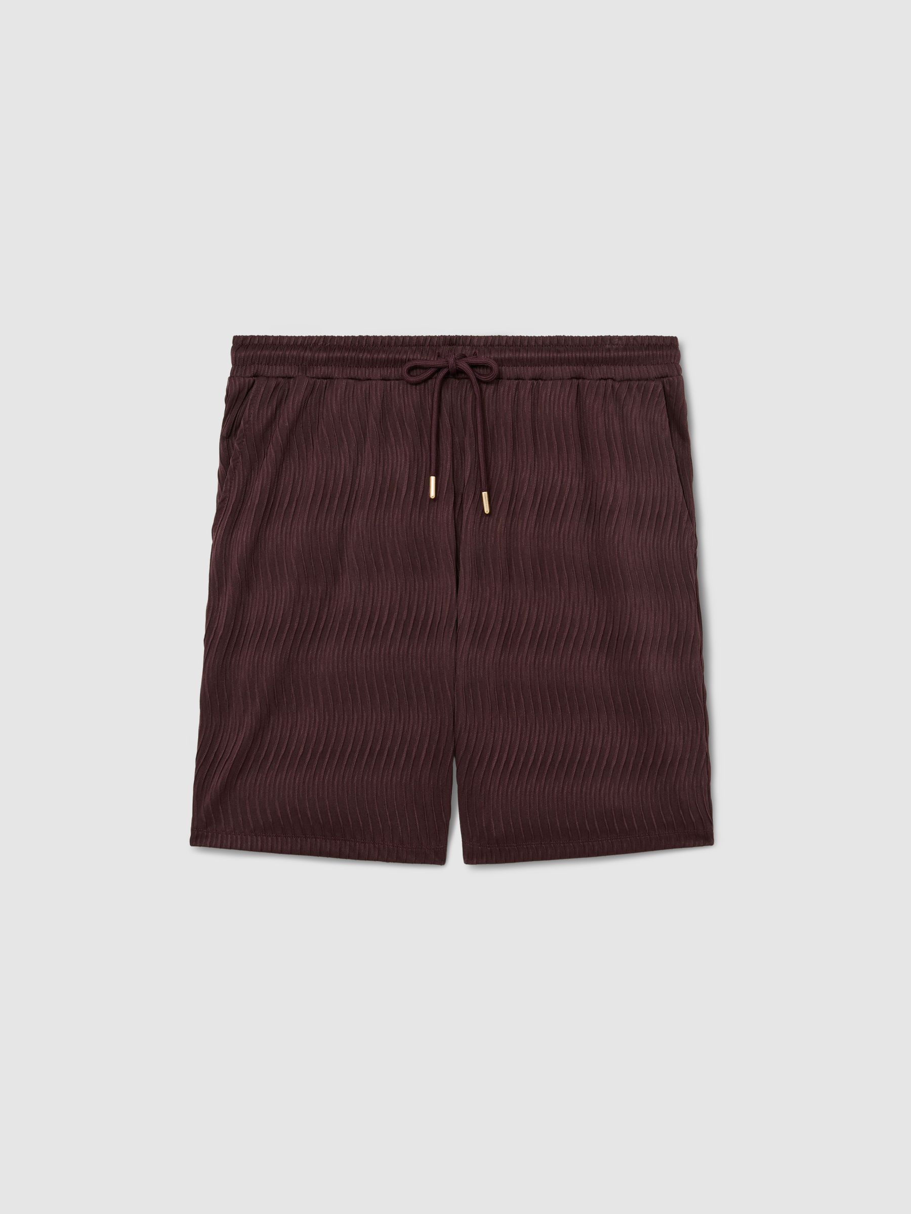 Textured-Wave Drawstring Shorts in Bordeaux - Image 2 of 6