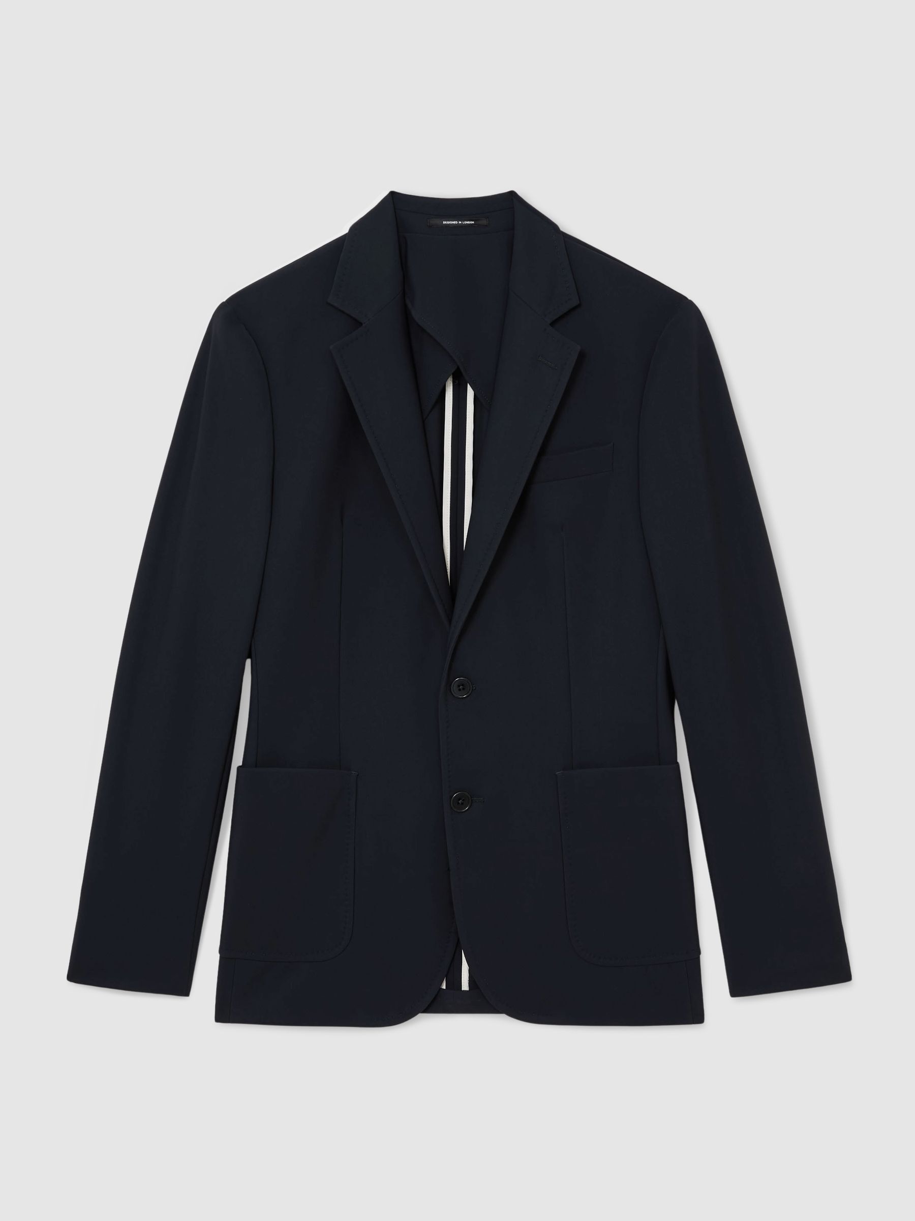 Tailored Fit Jersey Single-Breasted Suit Blazer in Navy