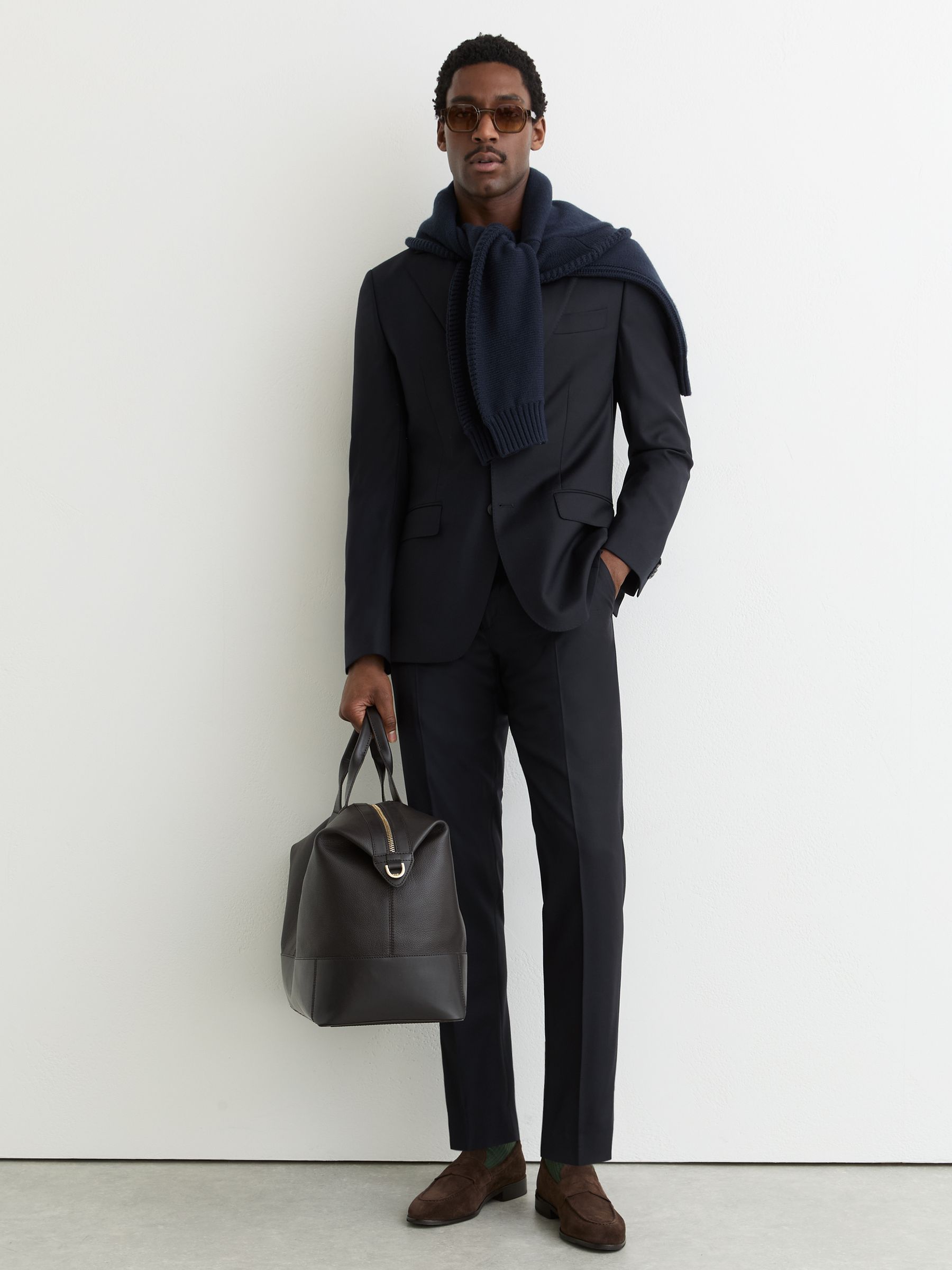 Classic Fit Italian Wool Suit Trousers in Navy - image 2