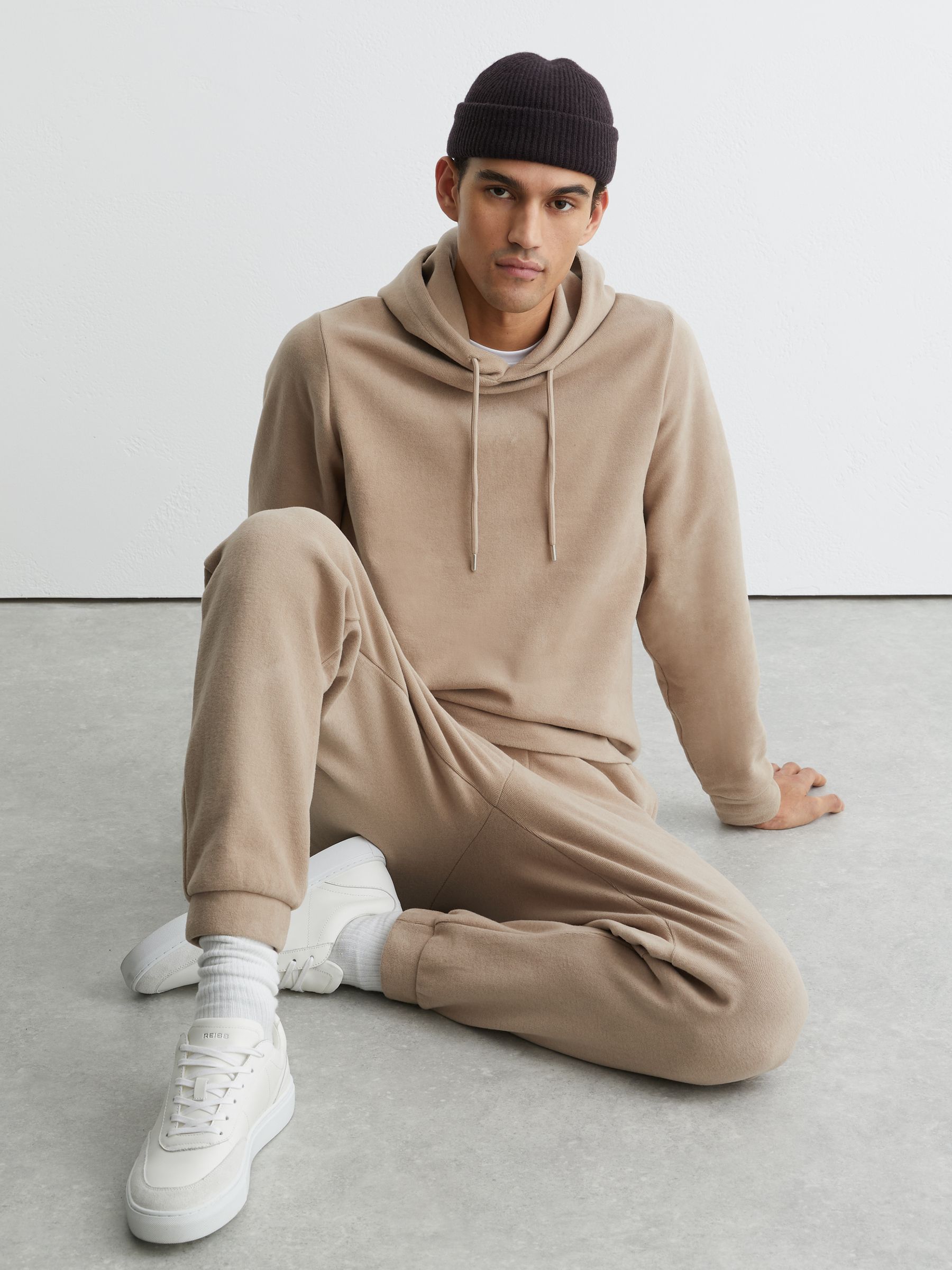 Bomulls-Blend borstade ribbade mjukisbyxor i Camel Brun - Bild 5 av 6