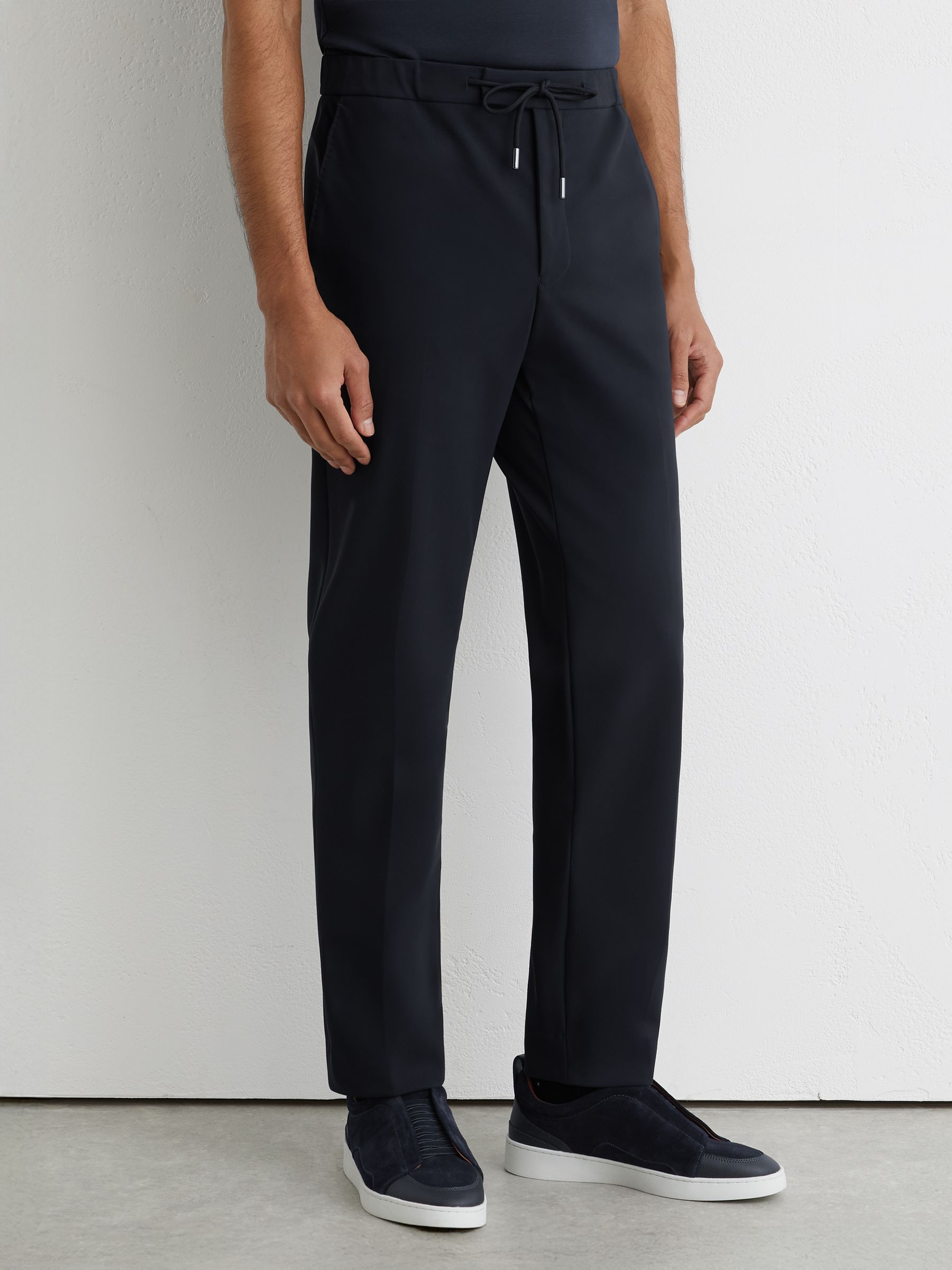 Tailored Fit Jersey Drawstring Trousers in Navy - image 3