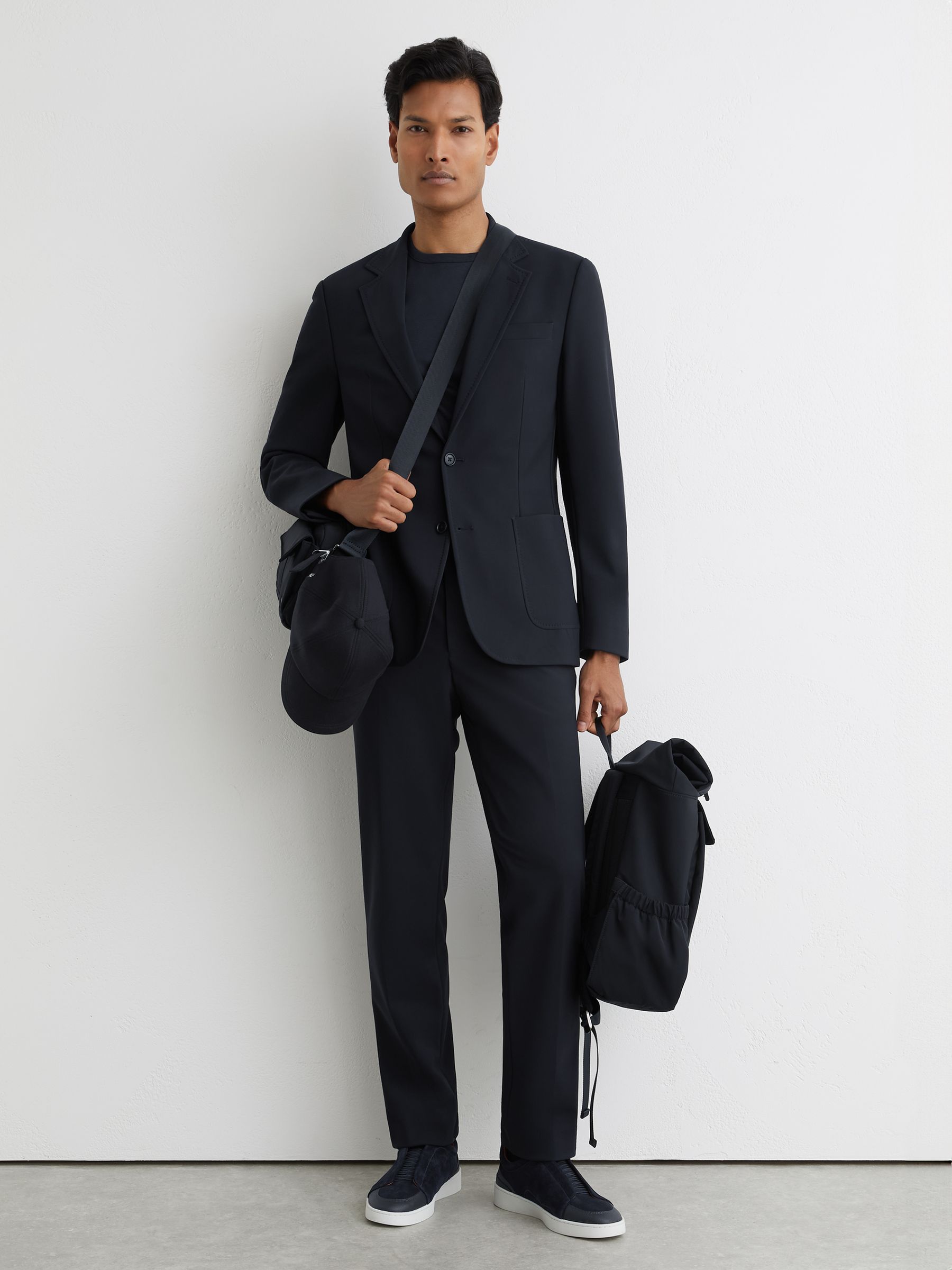 Tailored Fit Jersey Drawstring Trousers in Navy - image 5