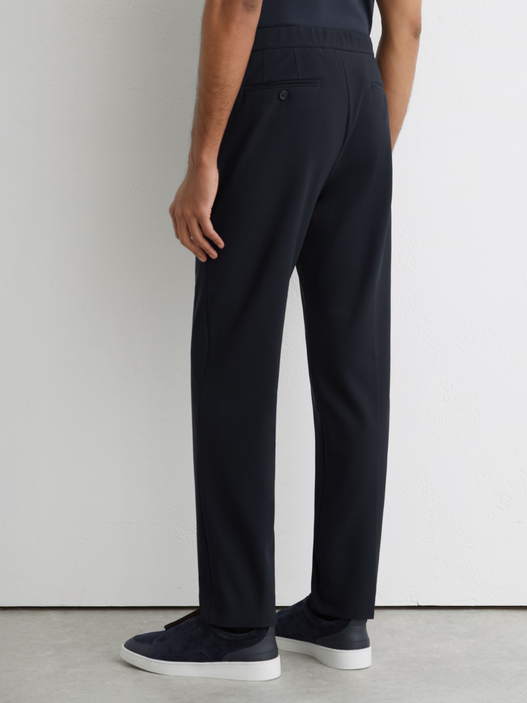 Tailored Fit Jersey Drawstring Trousers in Navy - image 4