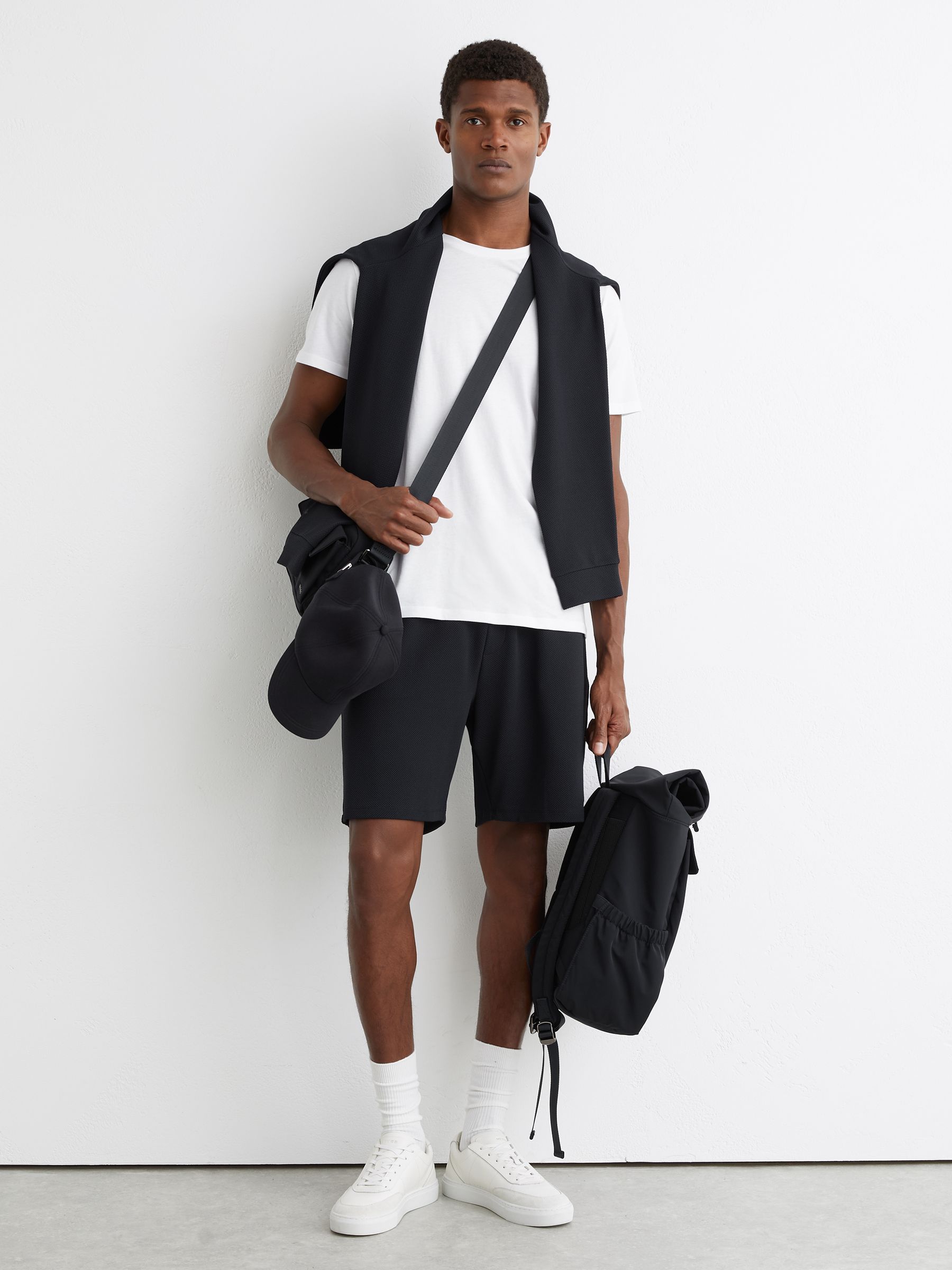 Textured Drawstring Shorts in Navy - image 2